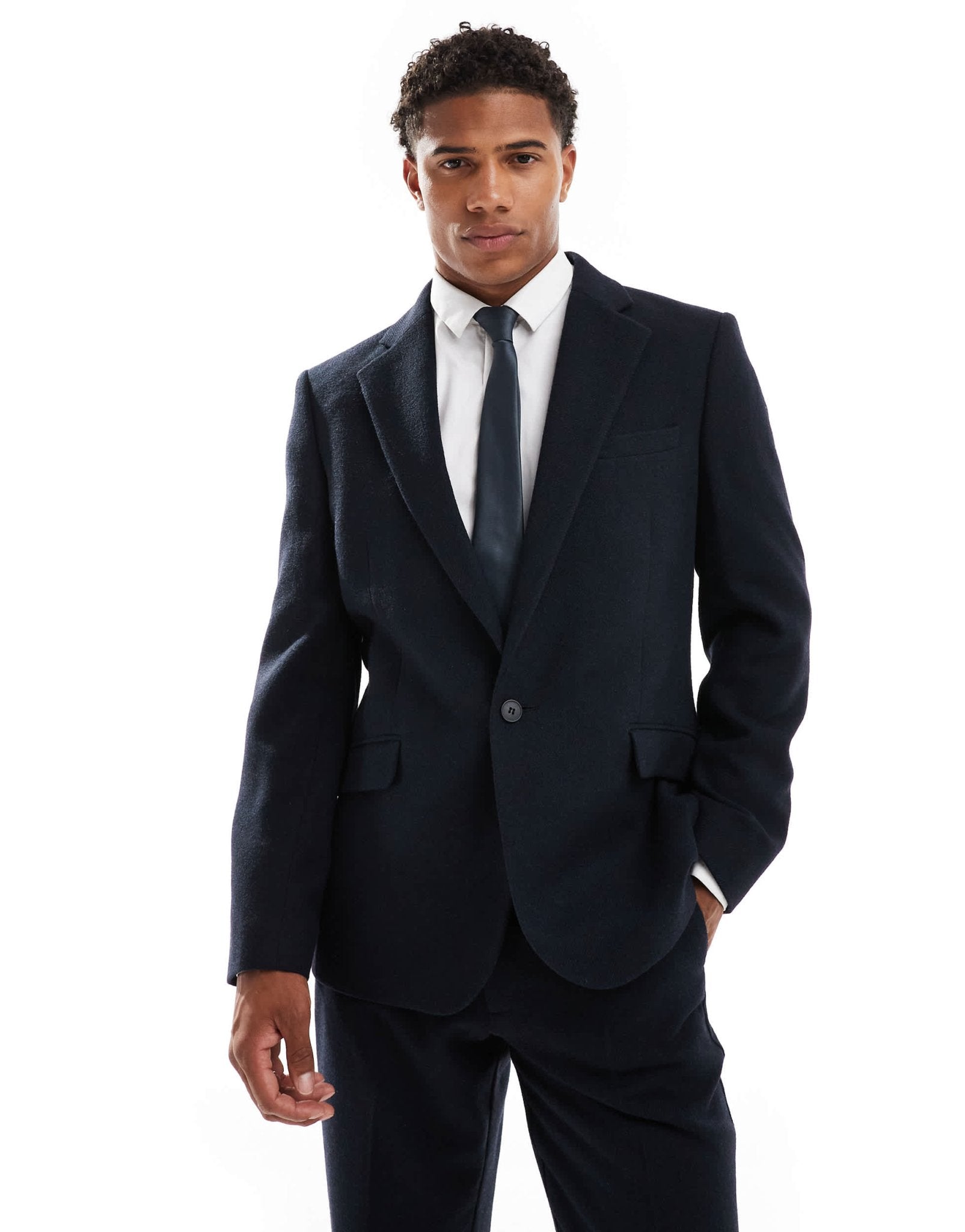 ASOS DESIGN slim wool blend suit jacket in navy twill - ASOS Sample Sale