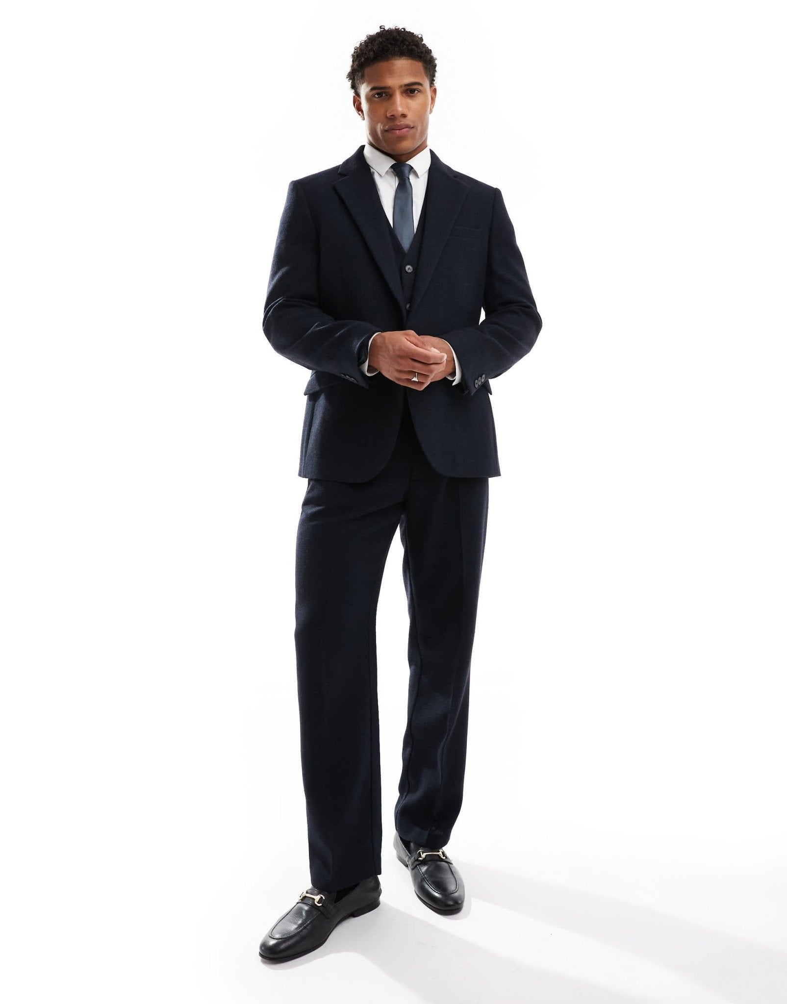 ASOS DESIGN slim wool blend suit jacket in navy twill - ASOS Sample Sale