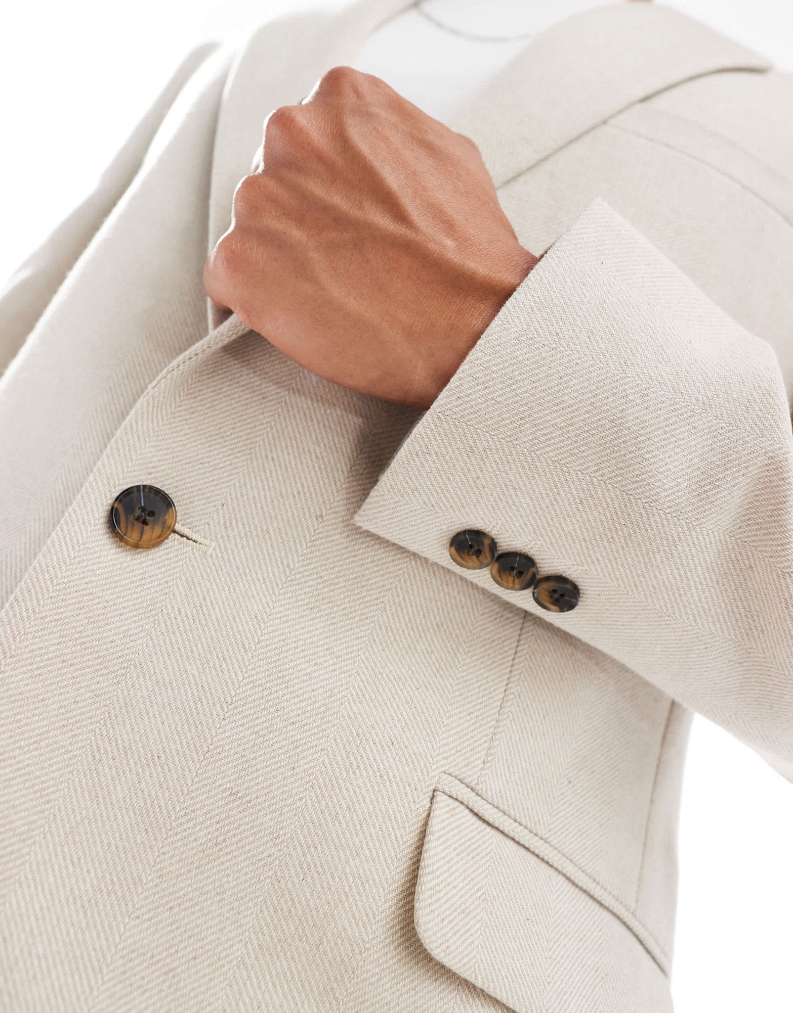 ASOS DESIGN slim wool blend suit jacket in stone herringbone - ASOS Sample Sale
