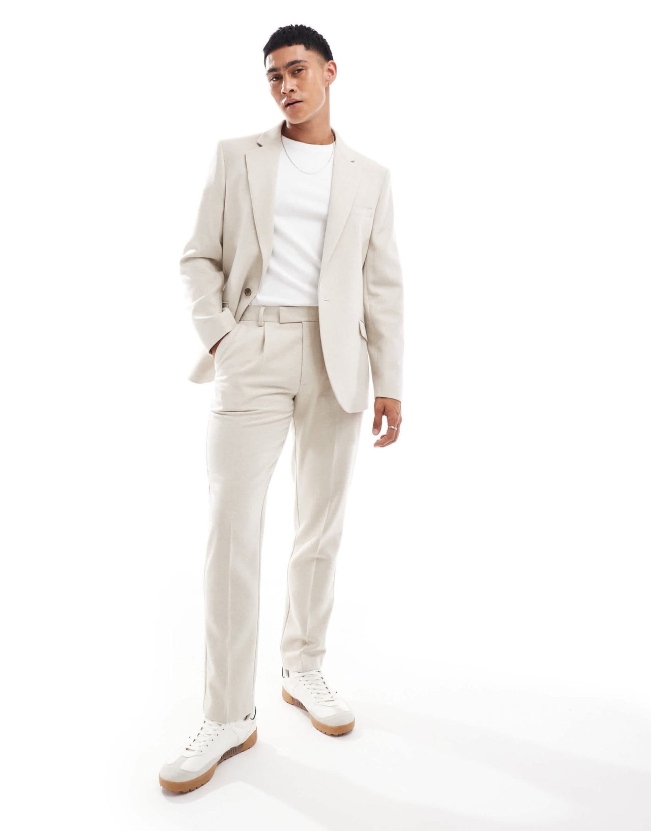 ASOS DESIGN slim wool blend suit jacket in stone herringbone - ASOS Sample Sale