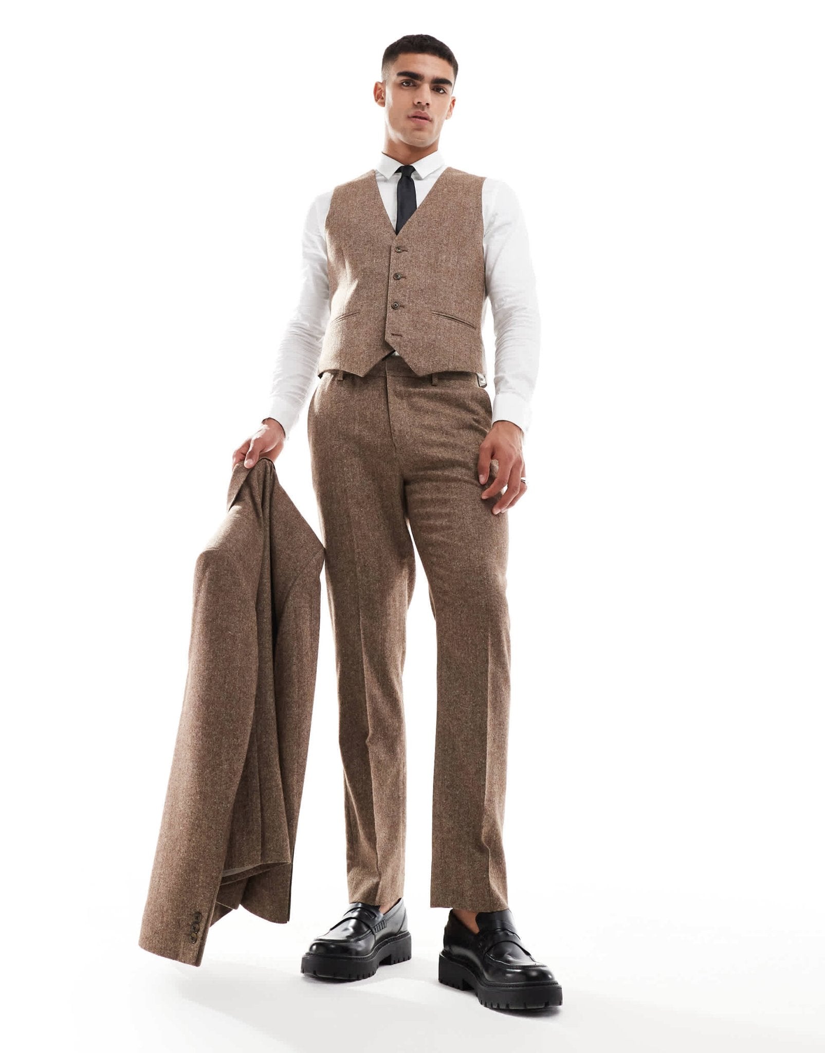 ASOS DESIGN slim wool blend suit trousers in brown - ASOS Sample Sale