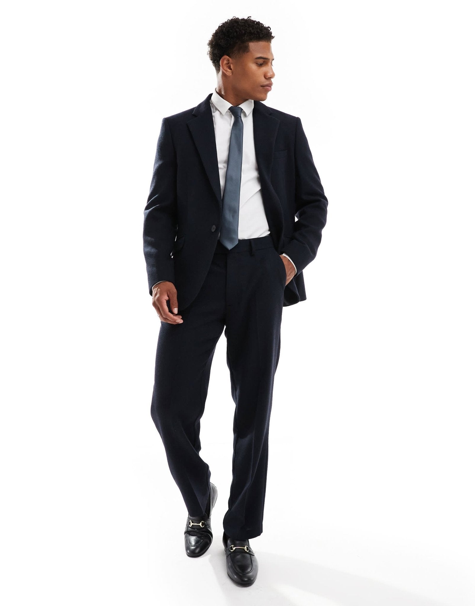 ASOS DESIGN slim wool blend suit trousers in navy twill - ASOS Sample Sale