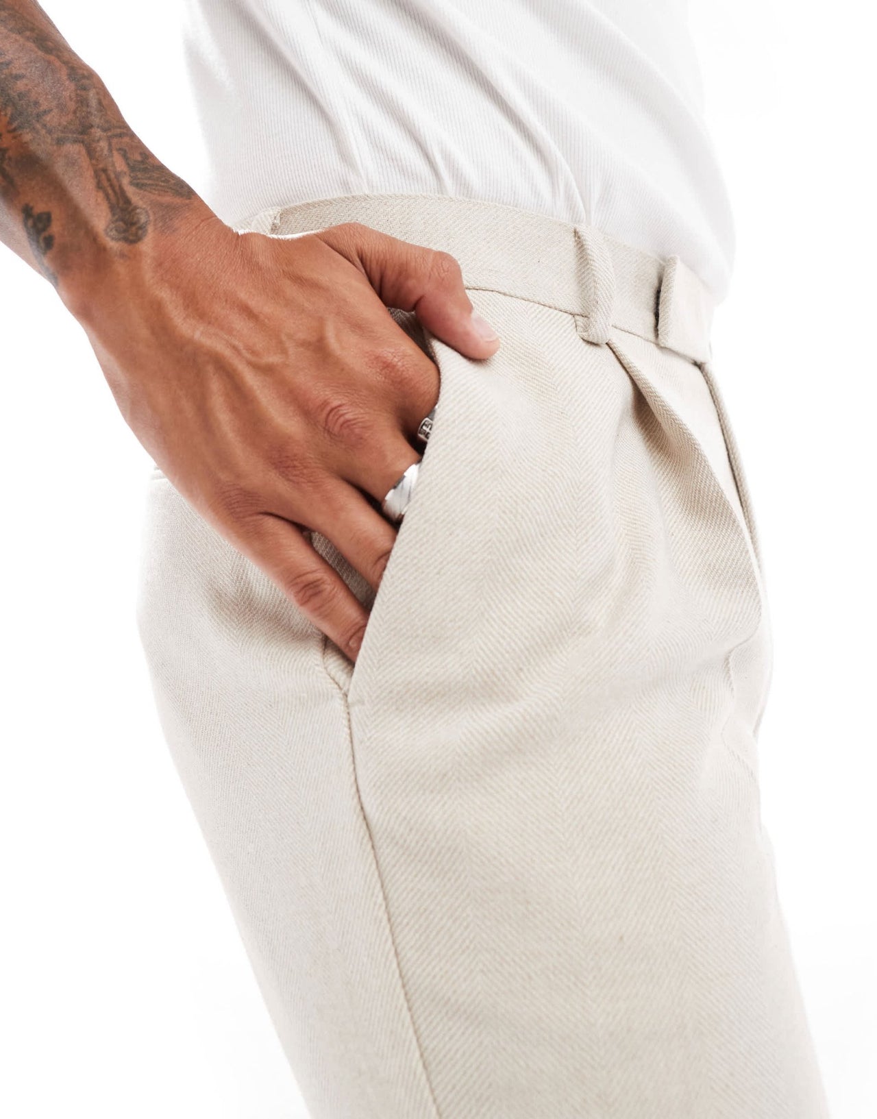 ASOS DESIGN slim wool blend suit trousers in stone herringbone - ASOS Sample Sale