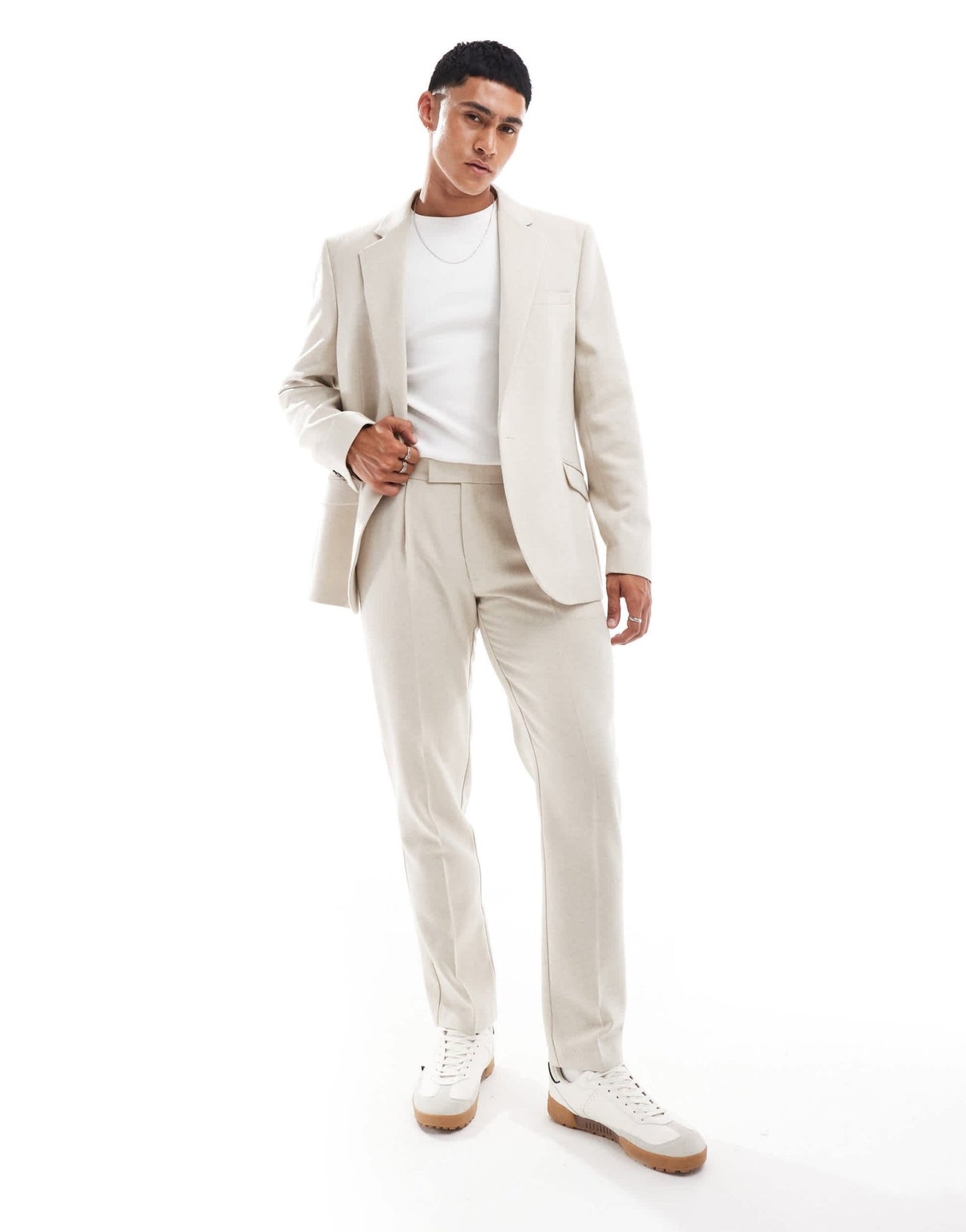 ASOS DESIGN slim wool blend suit trousers in stone herringbone - ASOS Sample Sale