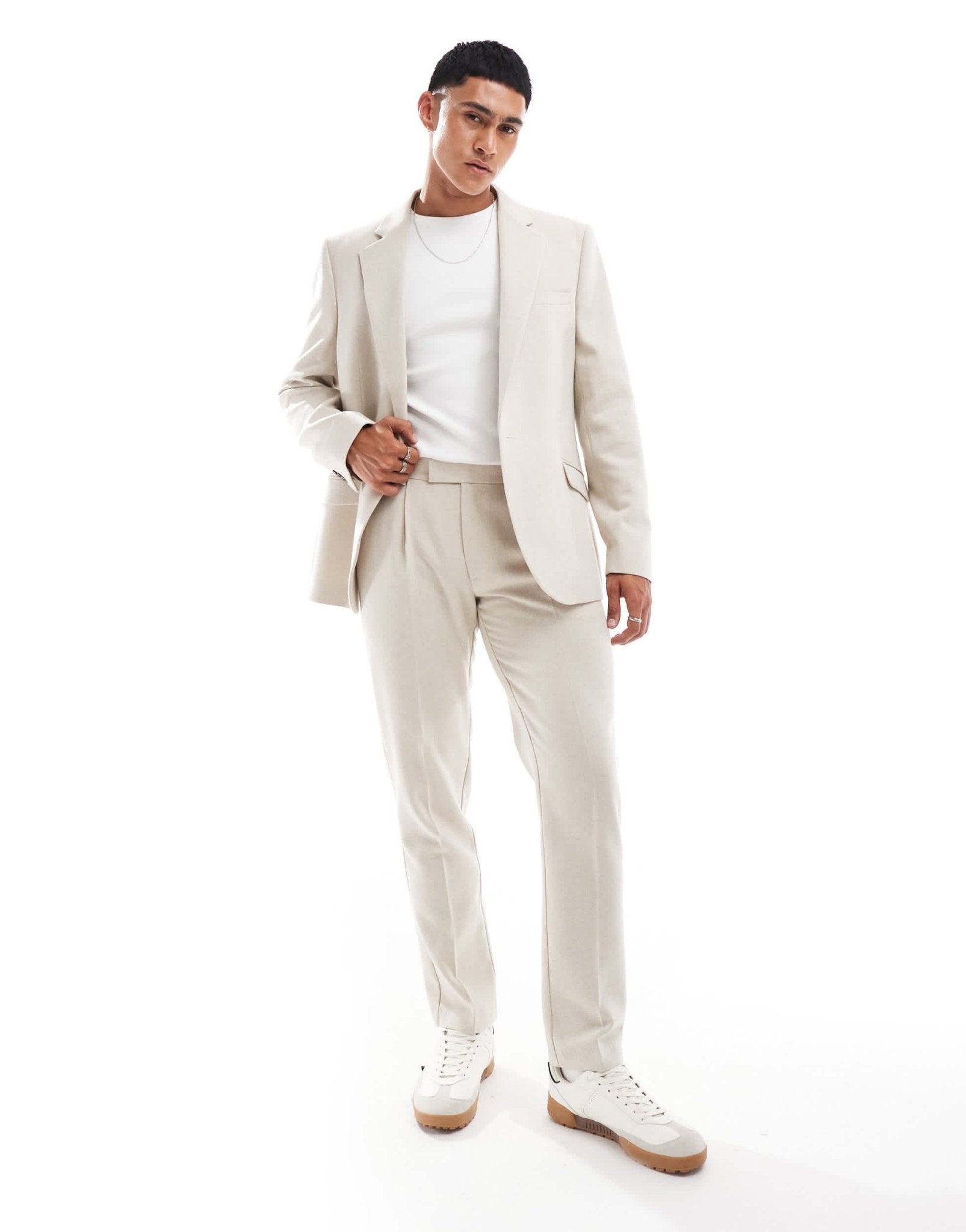 ASOS DESIGN slim wool blend suit trousers in stone herringbone - ASOS Sample Sale