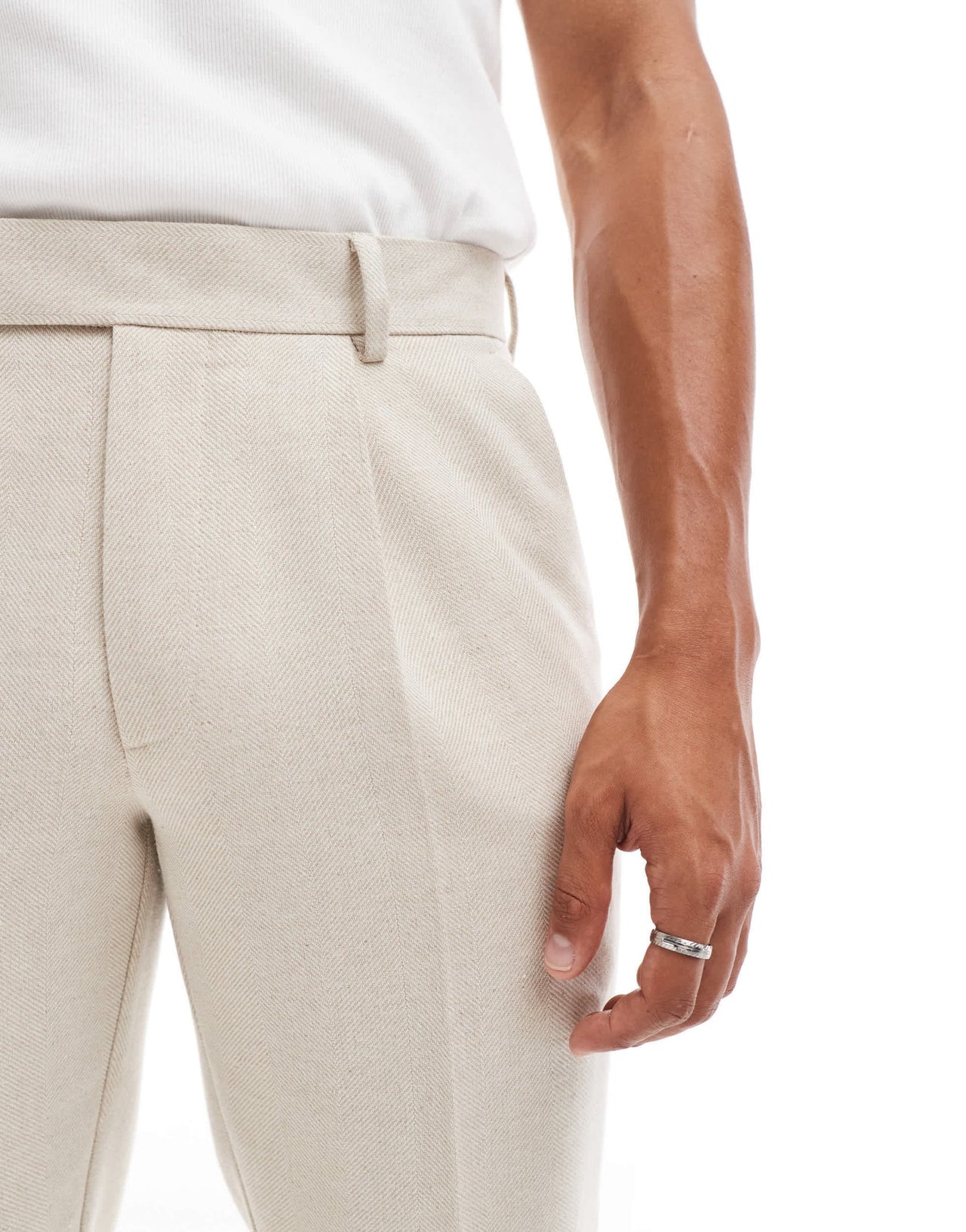 ASOS DESIGN slim wool blend suit trousers in stone herringbone - ASOS Sample Sale