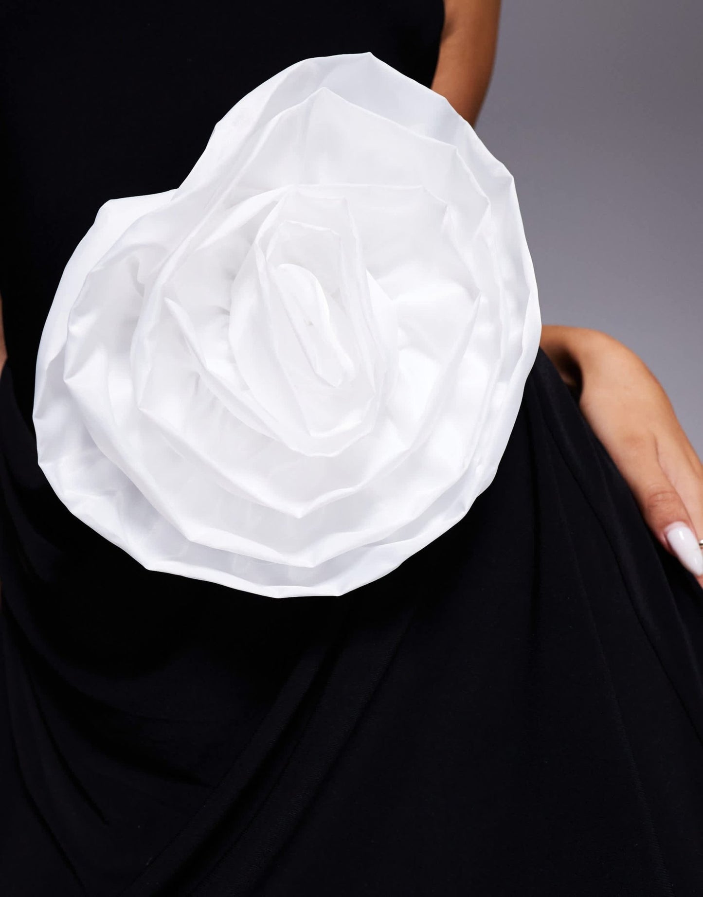 ASOS DESIGN slinky bandeau mini dress with drape corsage detail in black - ASOS Sample Sale