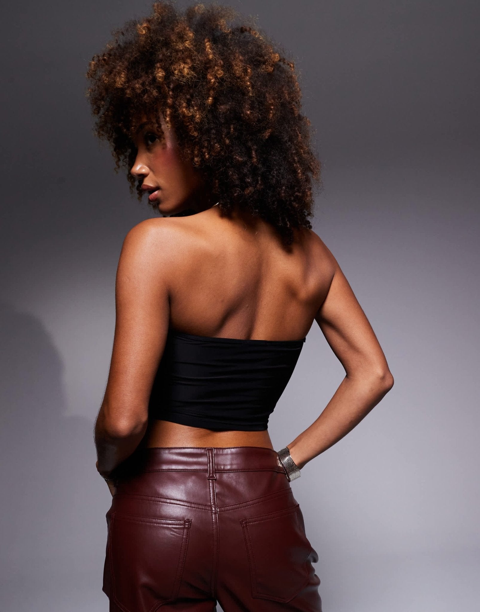 ASOS DESIGN slinky cut out gold ring detail top in black - ASOS Sample Sale