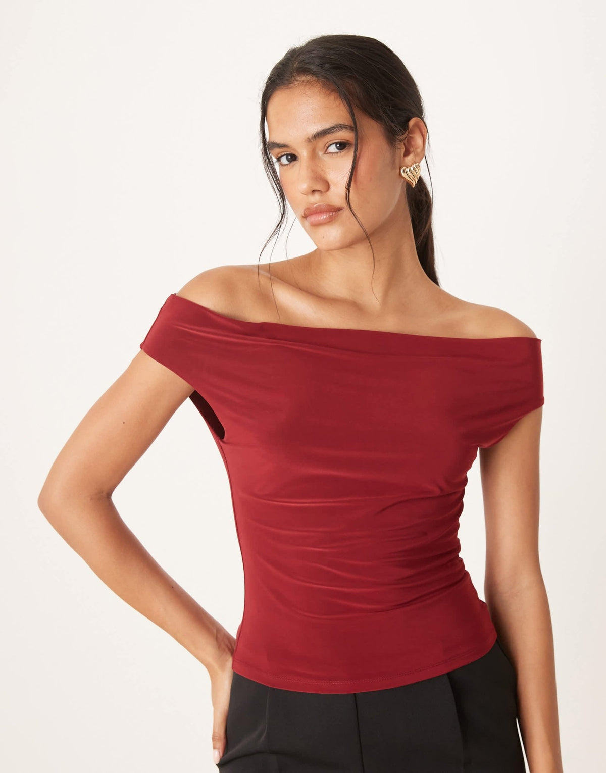 ASOS DESIGN slinky drape cowl neck top in wine - ASOS Sample Sale