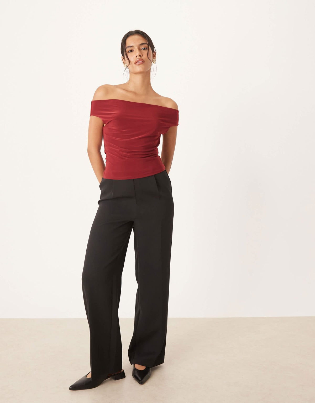 ASOS DESIGN slinky drape cowl neck top in wine - ASOS Sample Sale