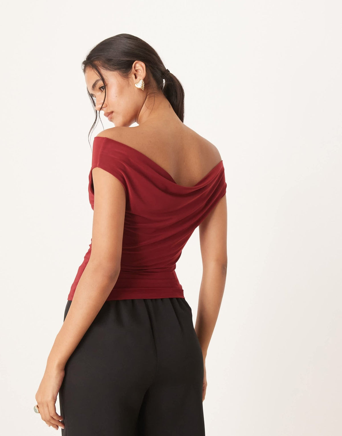 ASOS DESIGN slinky drape cowl neck top in wine - ASOS Sample Sale