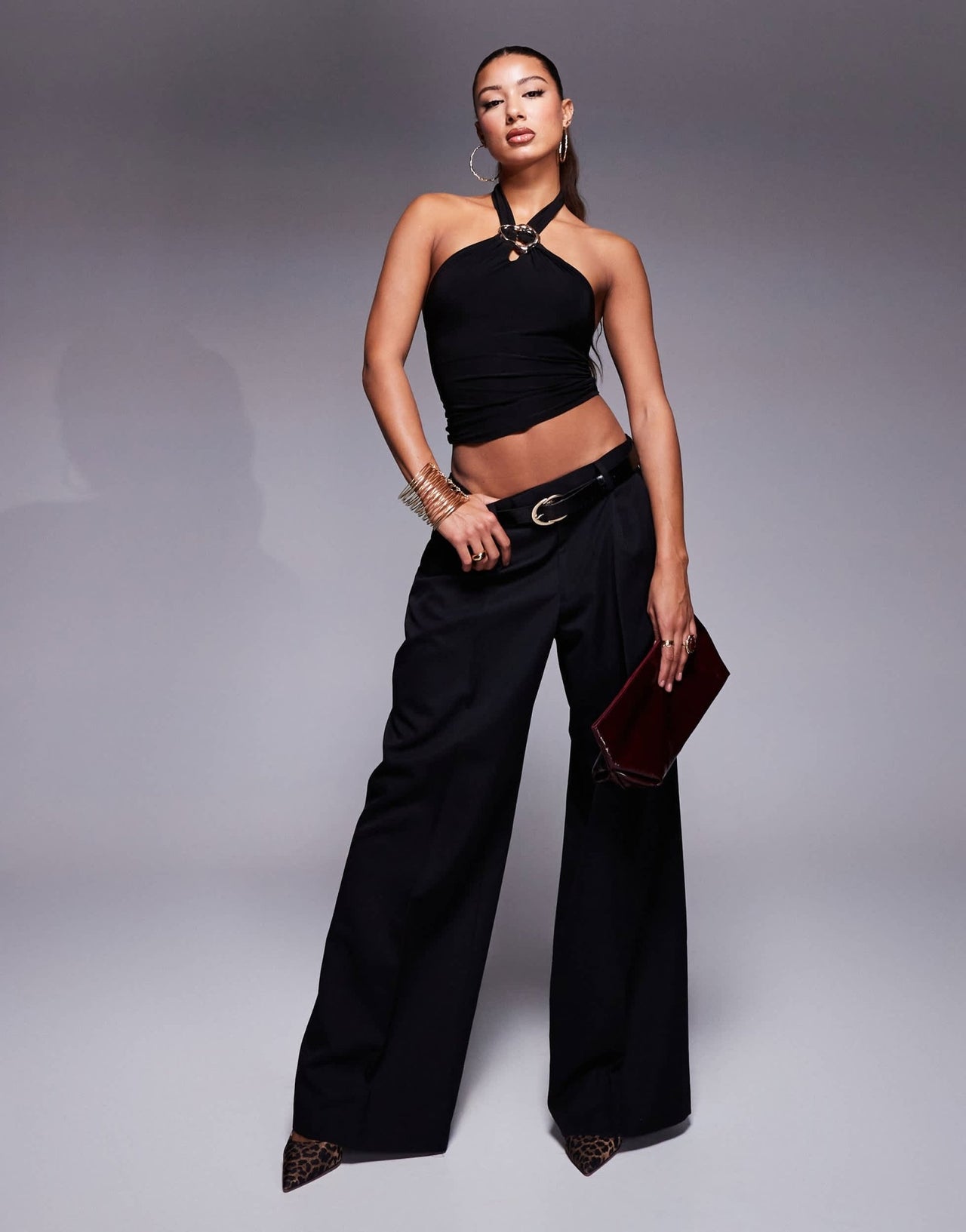 ASOS DESIGN slinky gold hard wear detail top in black - ASOS Sample Sale