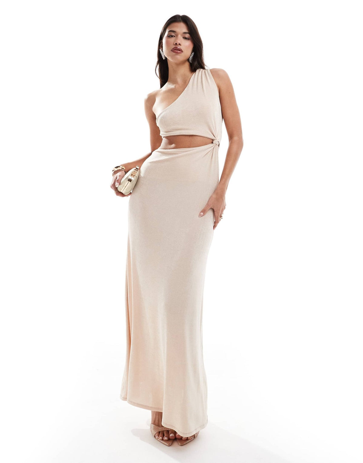 ASOS DESIGN slinky knot asymmetric maxi dress in light pink - ASOS Sample Sale