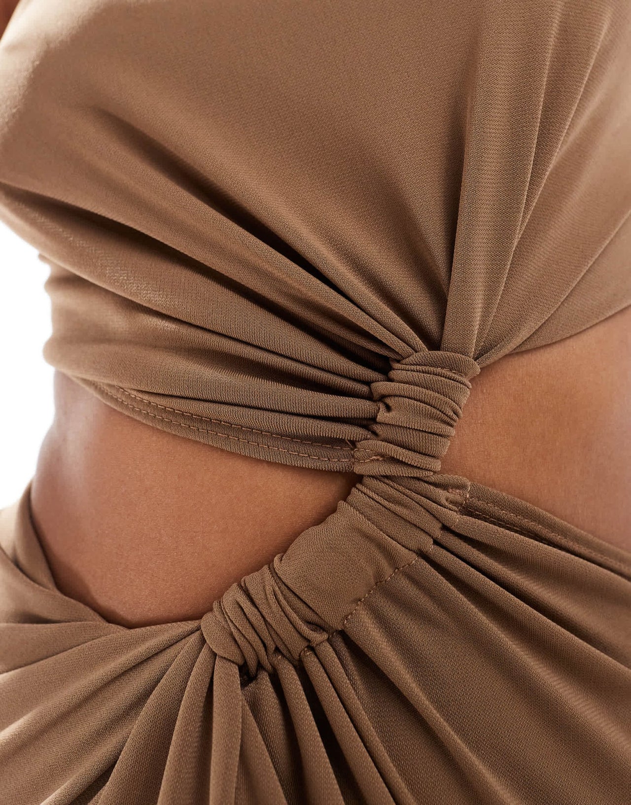ASOS DESIGN slinky knot detail cut out midi dress in mocha - ASOS Sample Sale