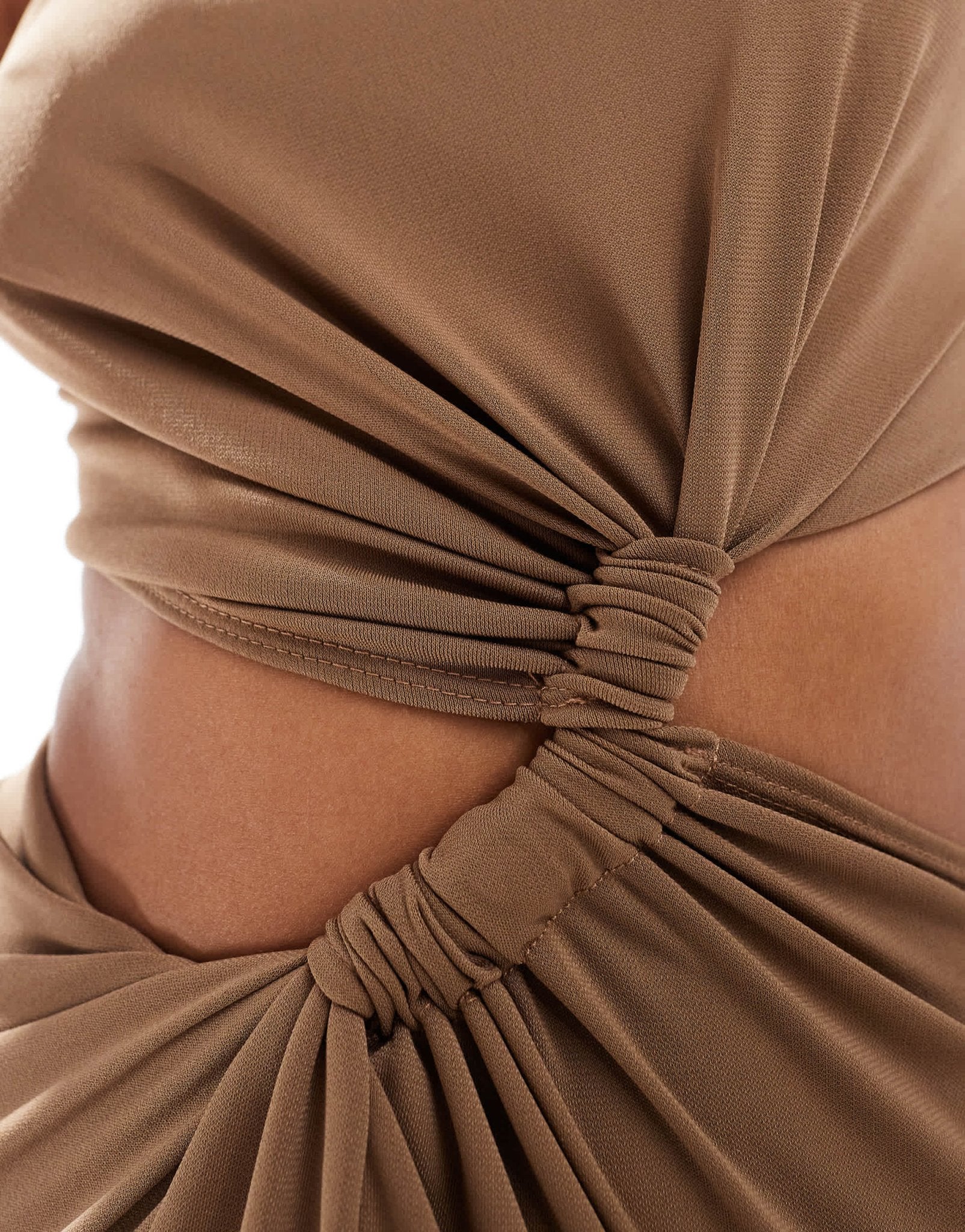 ASOS DESIGN slinky knot detail cut out midi dress in mocha - ASOS Sample Sale