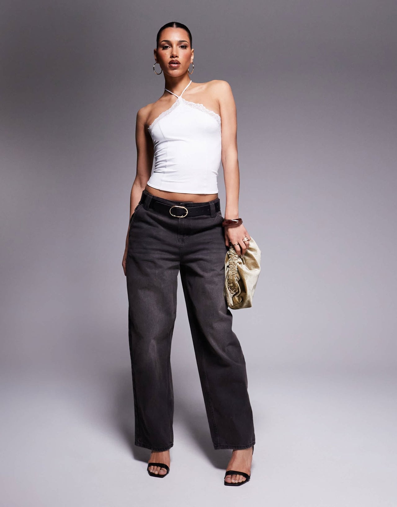 ASOS DESIGN slinky lace trim halter top in ivory - ASOS Sample Sale