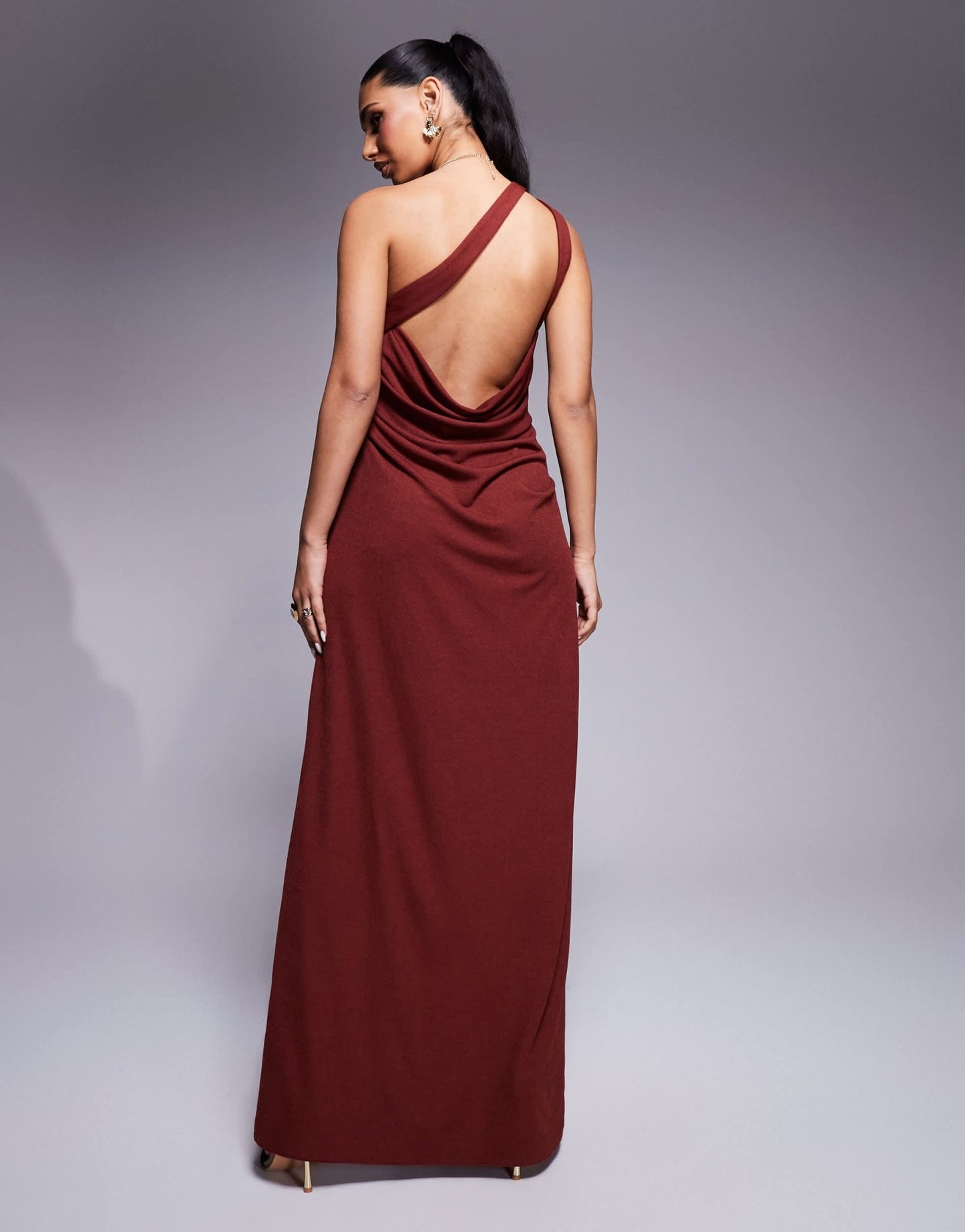 ASOS DESIGN slinky one shoulder drape maxi dress in rust - ASOS Sample Sale