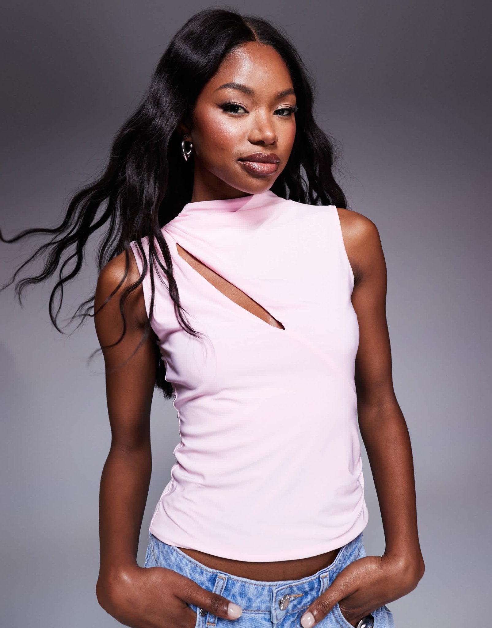 ASOS DESIGN slinky slash cut out top in pastel pink - ASOS Sample Sale