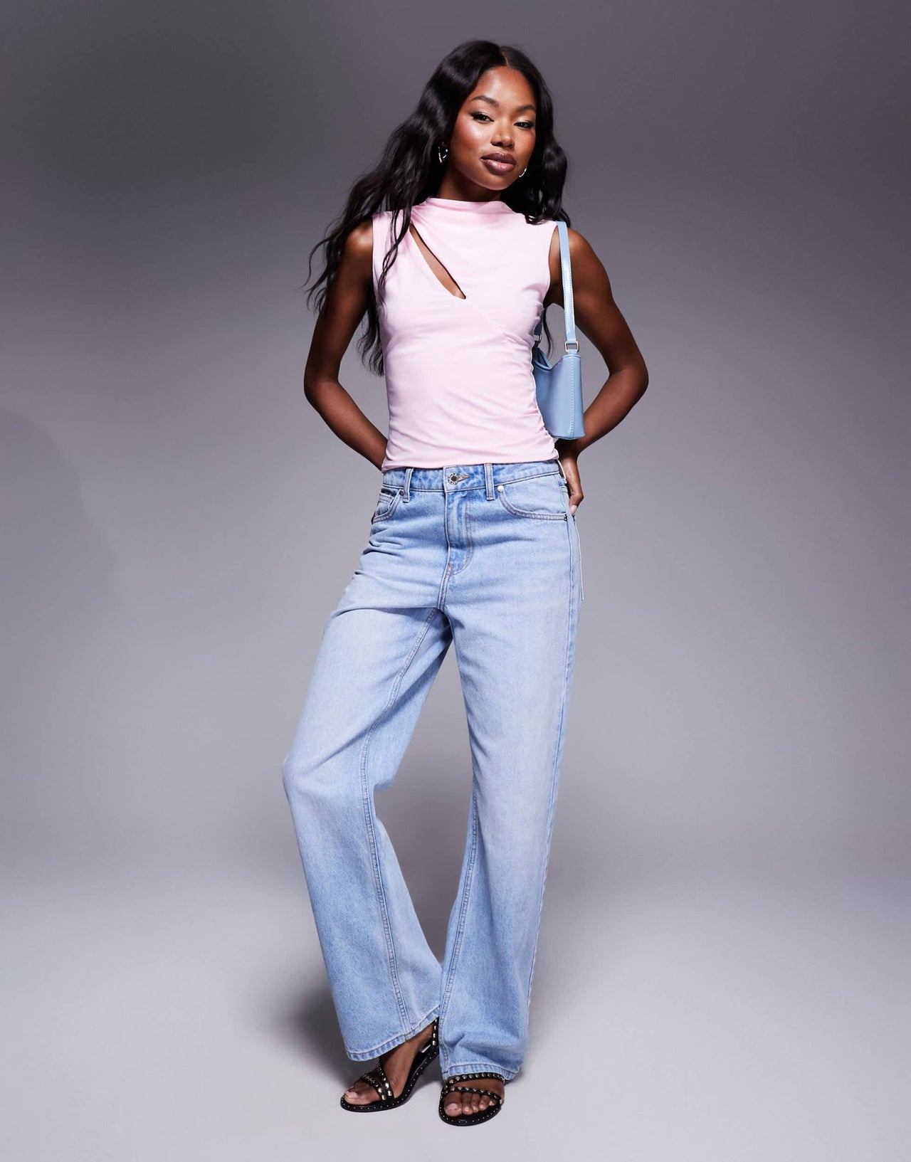 ASOS DESIGN slinky slash cut out top in pastel pink - ASOS Sample Sale
