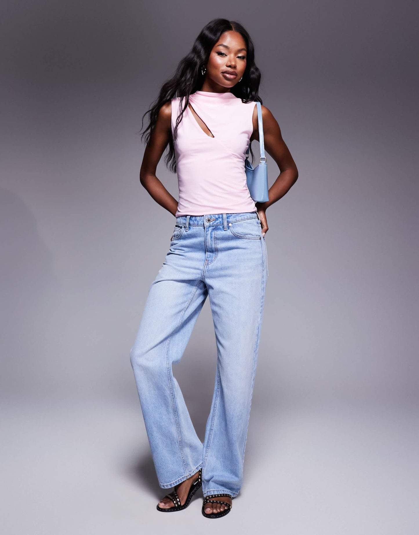 ASOS DESIGN slinky slash cut out top in pastel pink - ASOS Sample Sale