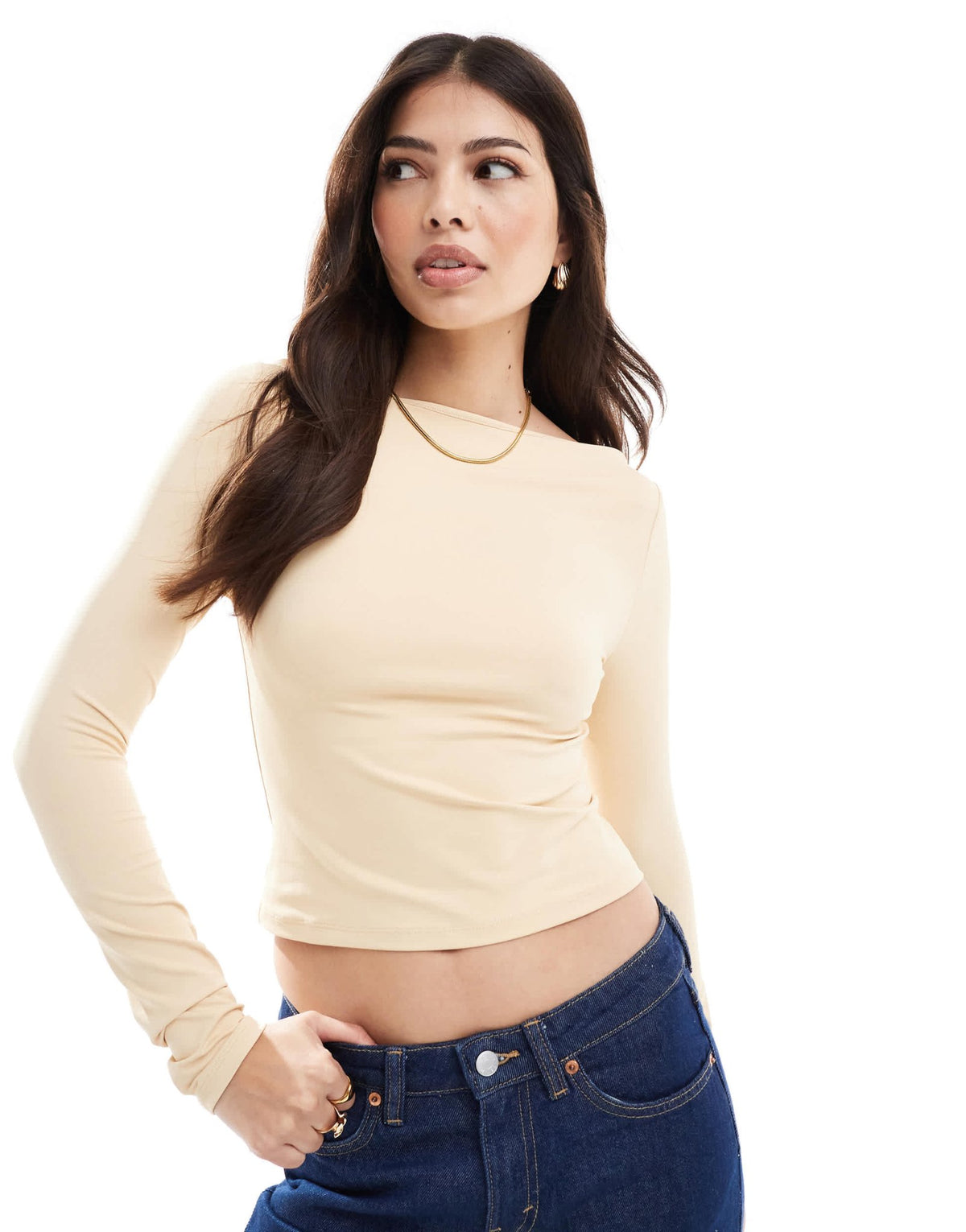 ASOS DESIGN slinky slash neck top in buttermilk - ASOS Sample Sale