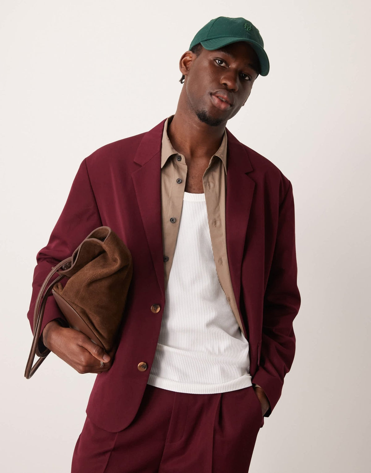 ASOS DESIGN slouchy boxy suit jacket in burgundy twill - ASOS Sample Sale
