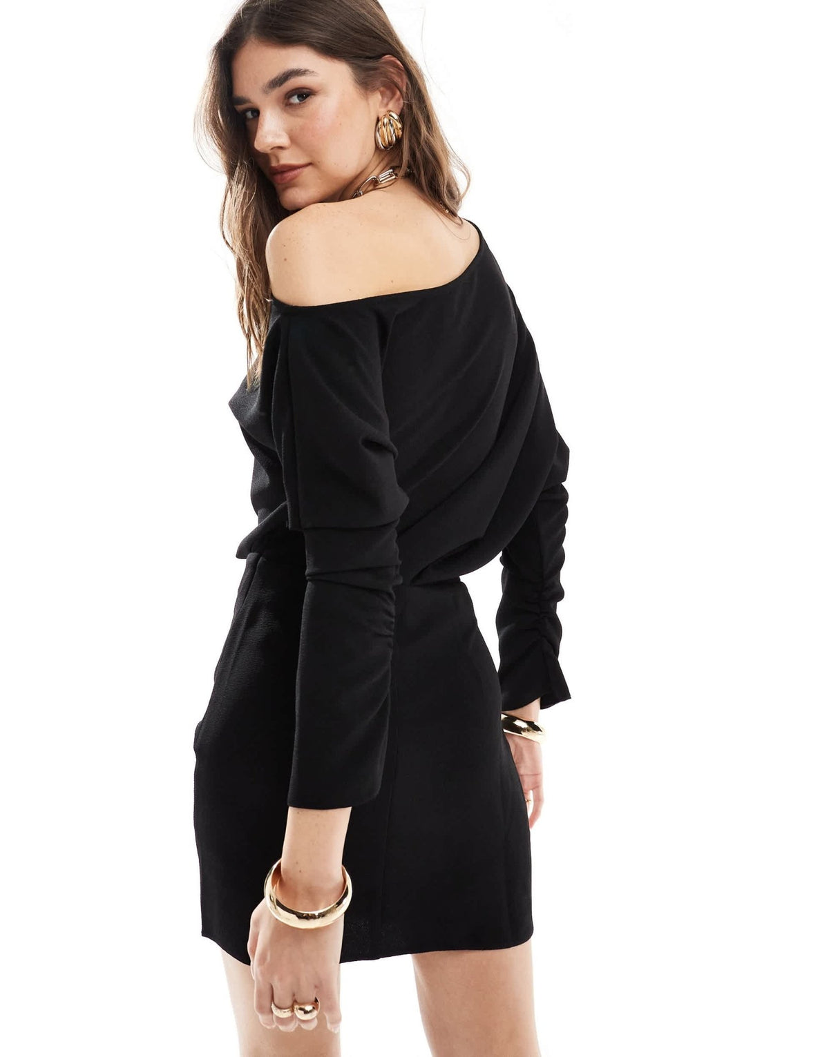 ASOS DESIGN slouchy fallen shoulder mini dress in black - ASOS Sample Sale