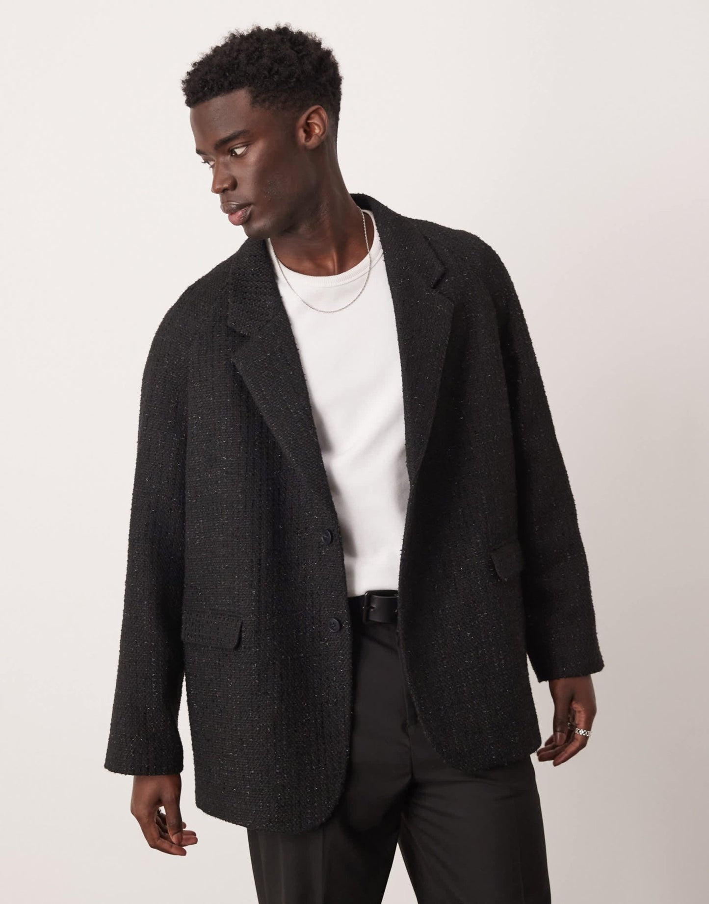 ASOS DESIGN slouchy oversized blazer in black boucle fabric - ASOS Sample Sale