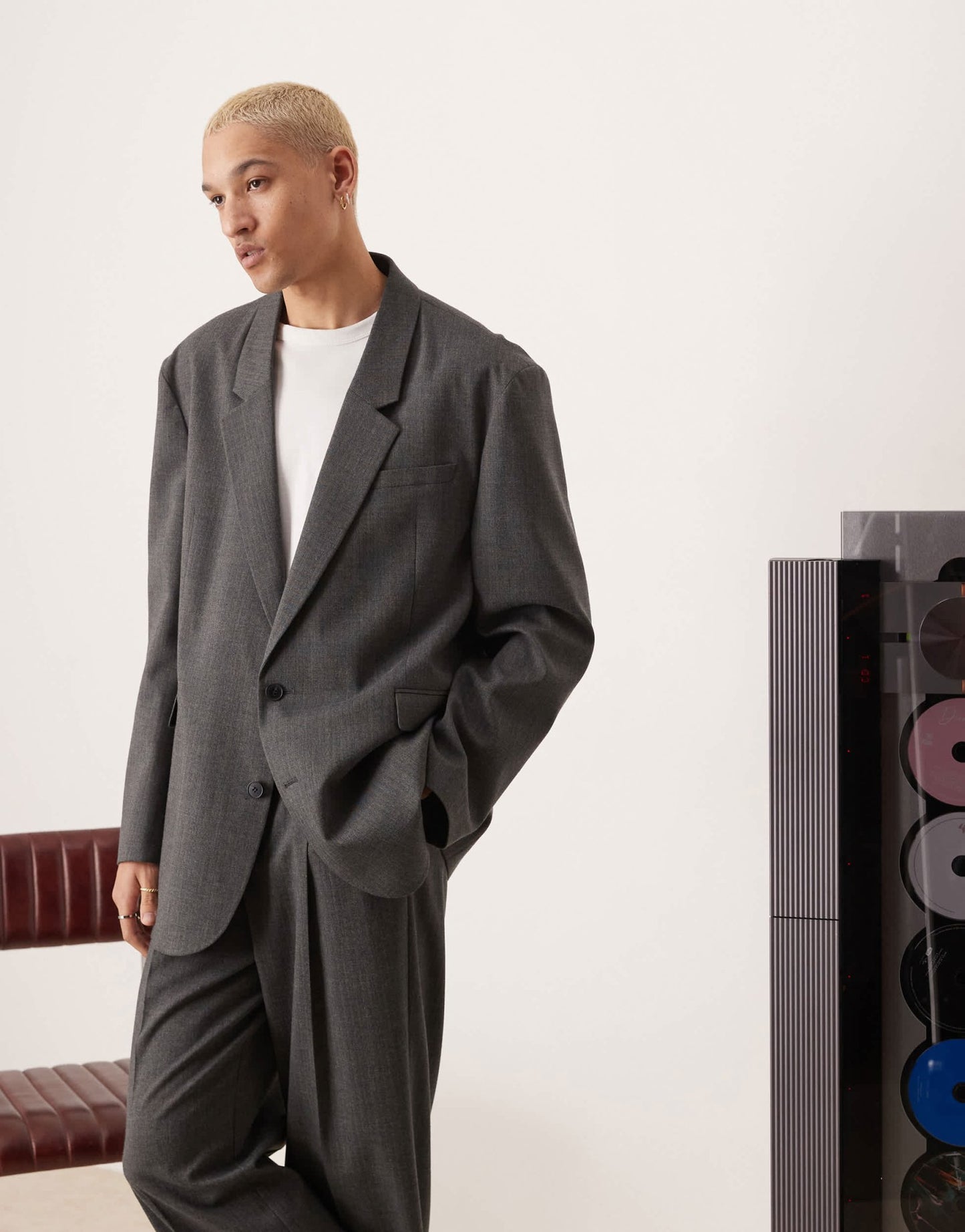 ASOS DESIGN slouchy oversized suit jacket in charcoal mini herringbone - ASOS Sample Sale