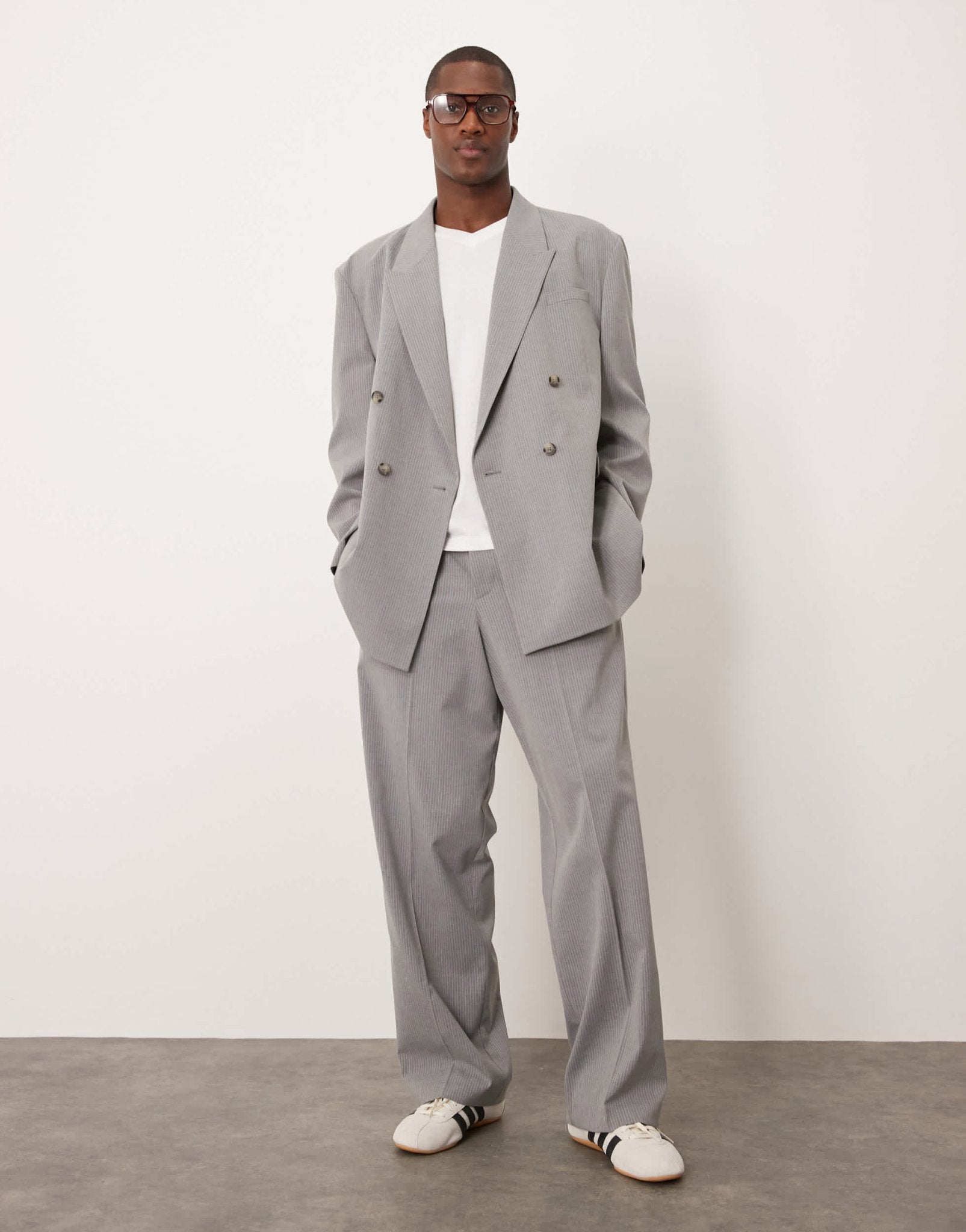 ASOS DESIGN slouchy oversized suit jacket in grey pinstripe - ASOS Sample Sale