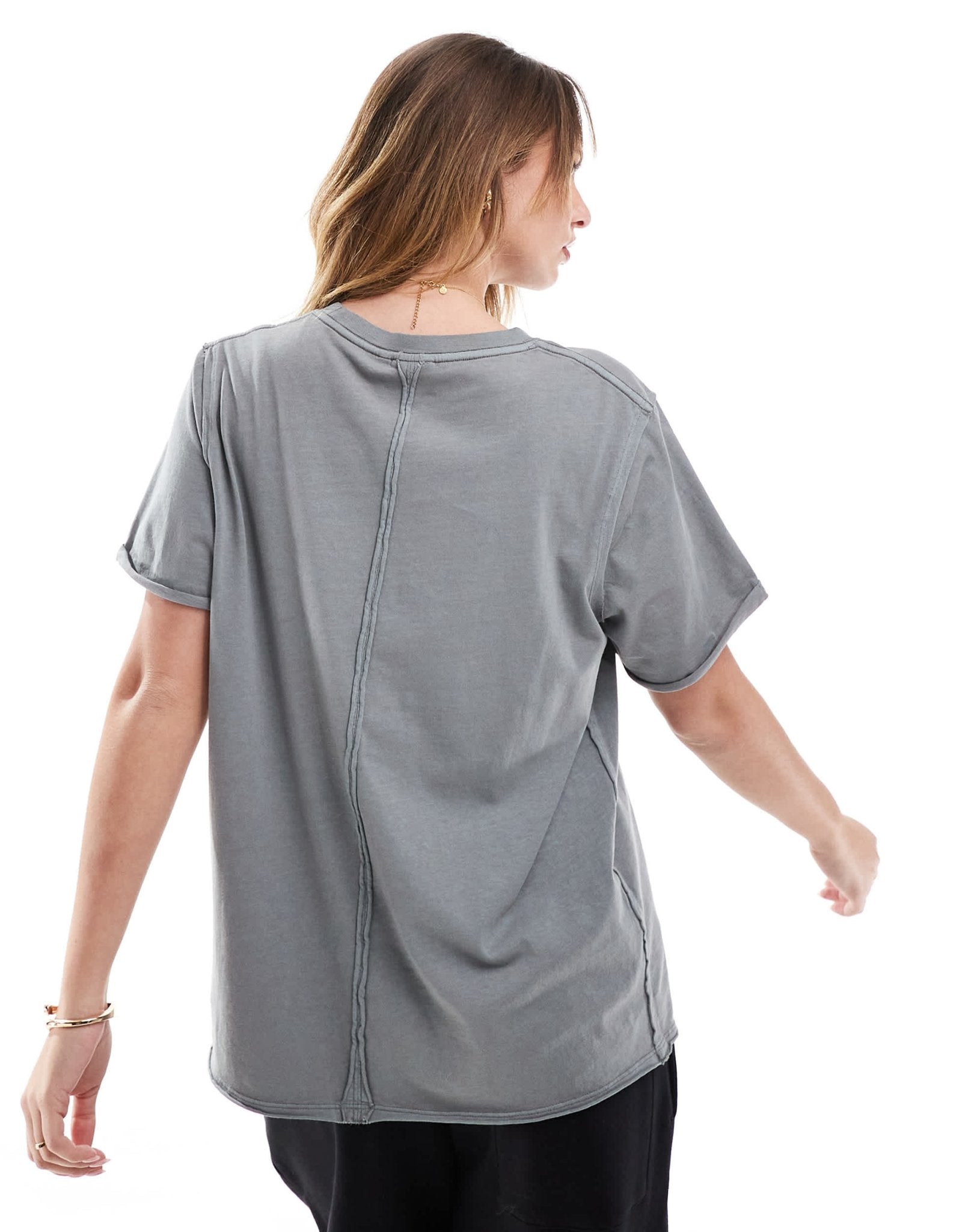 ASOS DESIGN slouchy raw edge regular fit washed t-shirt in washed charcoal - ASOS Sample Sale