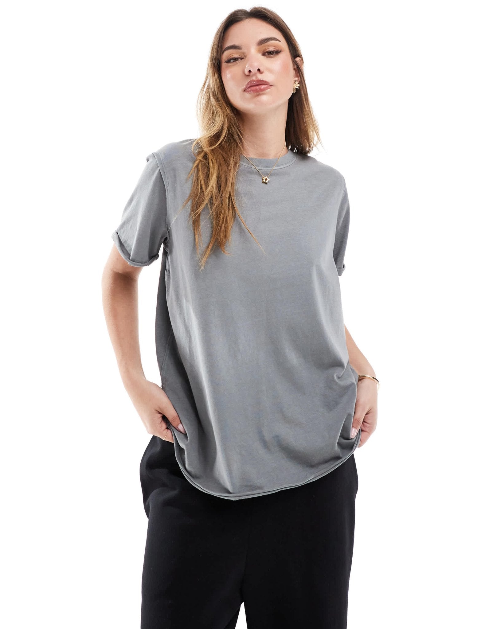 ASOS DESIGN slouchy raw edge regular fit washed t-shirt in washed charcoal - ASOS Sample Sale
