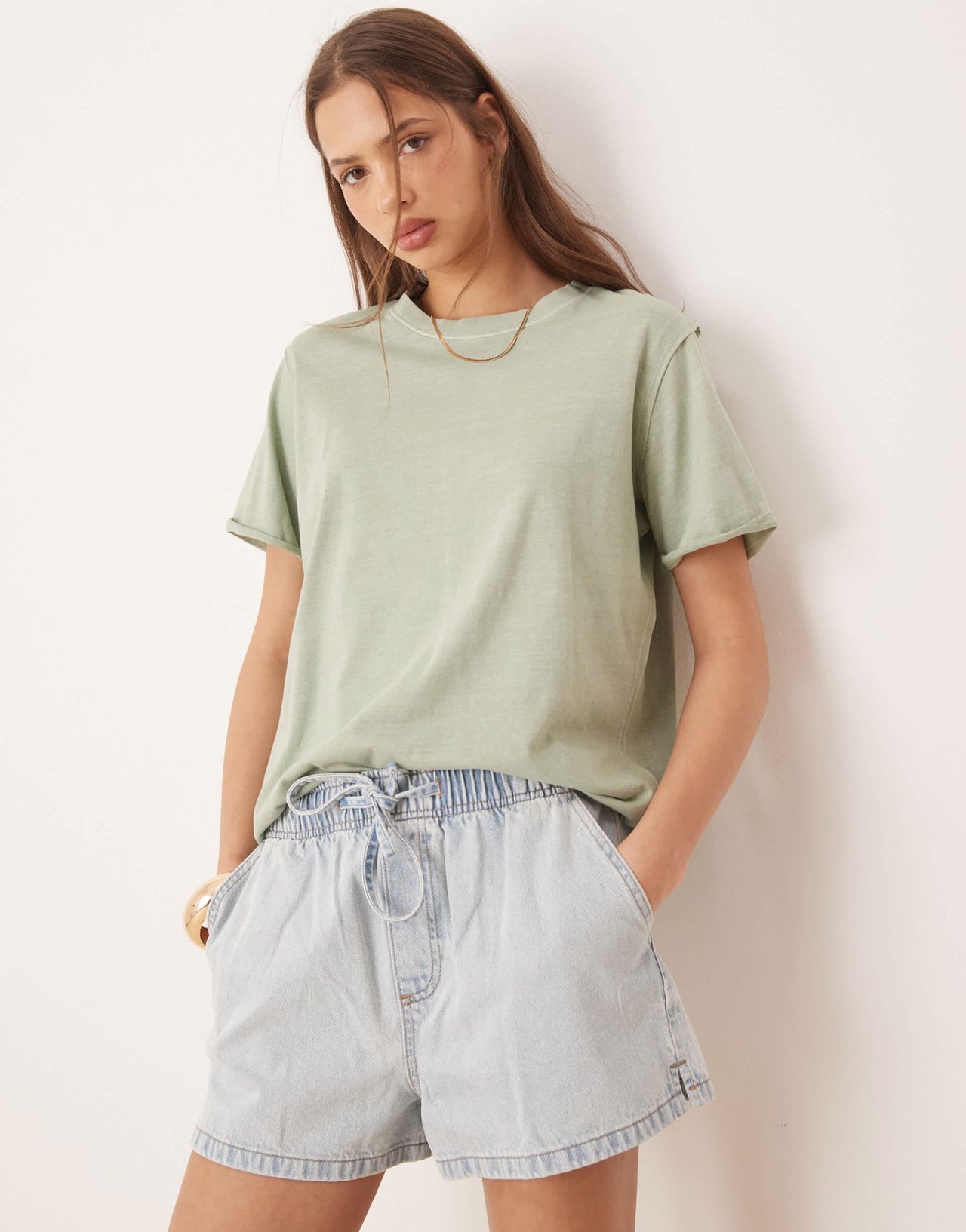 ASOS DESIGN slouchy raw edge regular fit washed t-shirt in washed green - ASOS Sample Sale