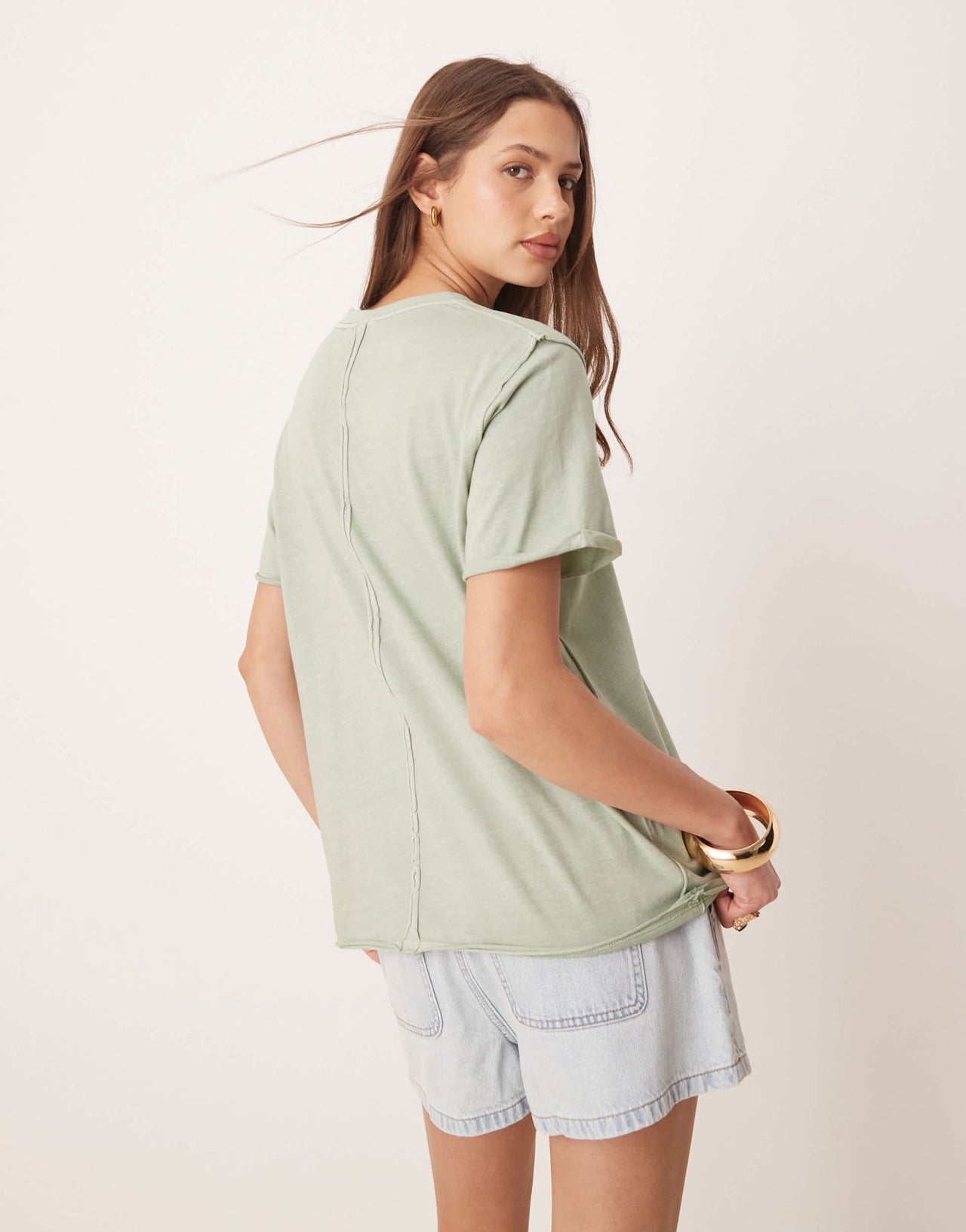 ASOS DESIGN slouchy raw edge regular fit washed t-shirt in washed green - ASOS Sample Sale