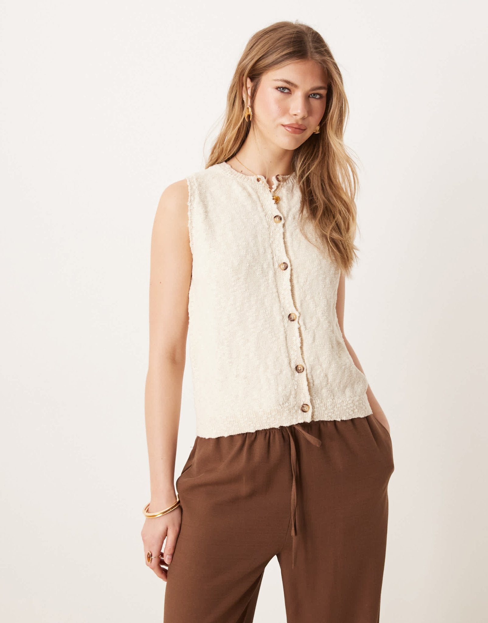 ASOS DESIGN slub knit button down tank in ecru - ASOS Sample Sale