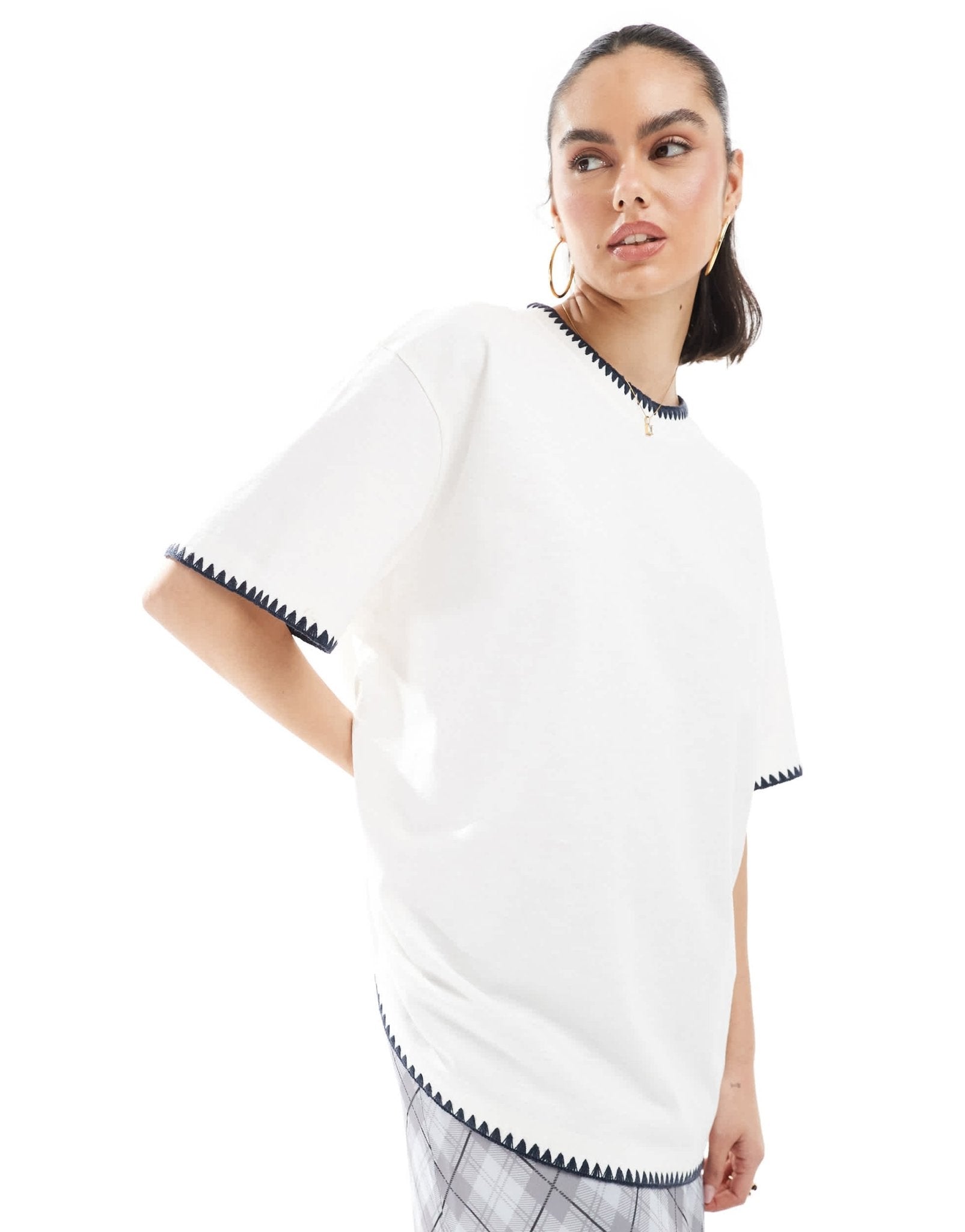 ASOS DESIGN slubby oversized t-shirt with ricrac detail in white - ASOS Sample Sale