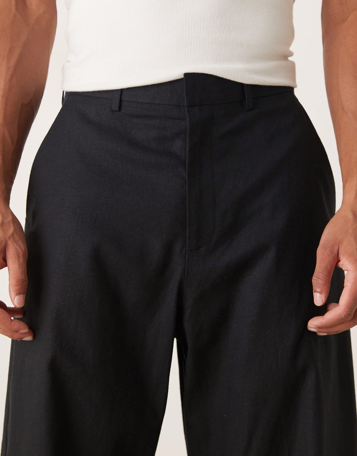 ASOS DESIGN smart barrel leg fit trousers in black linen - ASOS Sample Sale