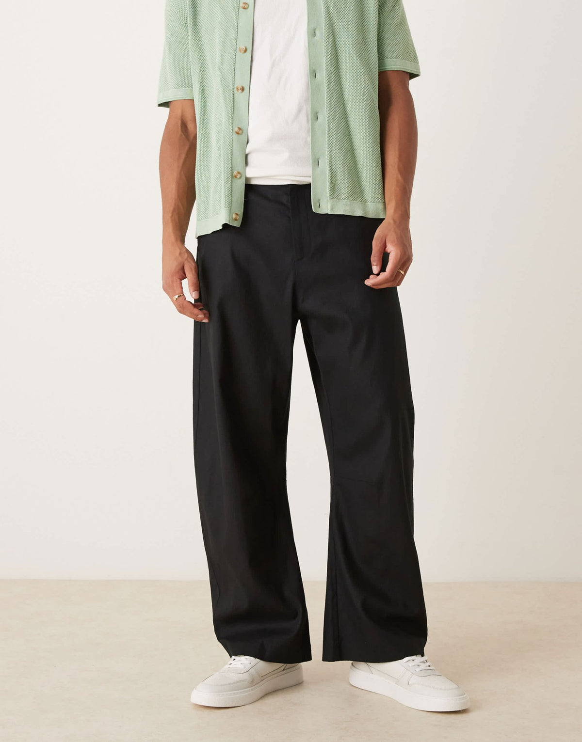 ASOS DESIGN smart barrel leg fit trousers in black linen - ASOS Sample Sale