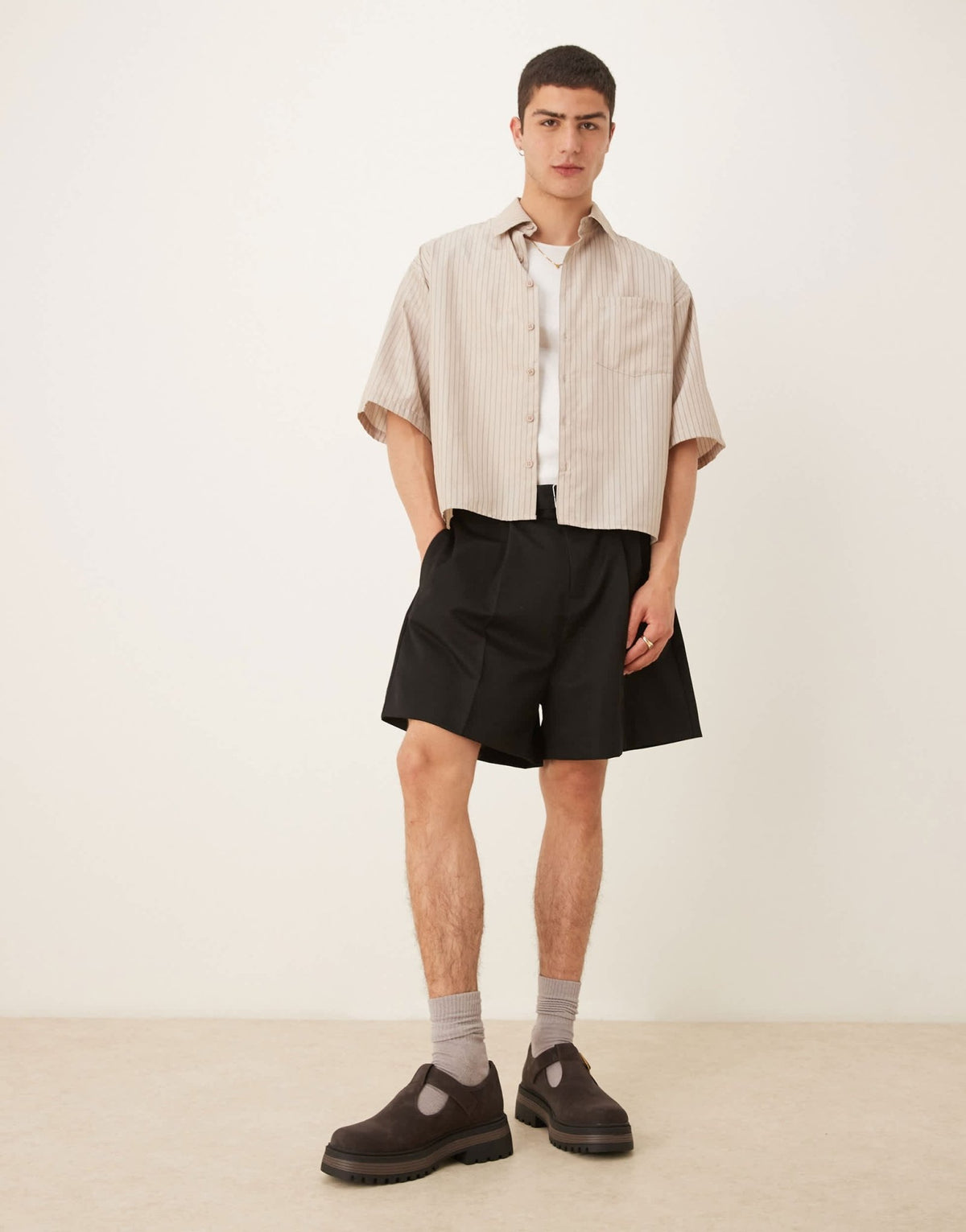 ASOS DESIGN smart bermuda shorts with front pleat and belt detail in black - ASOS Sample Sale