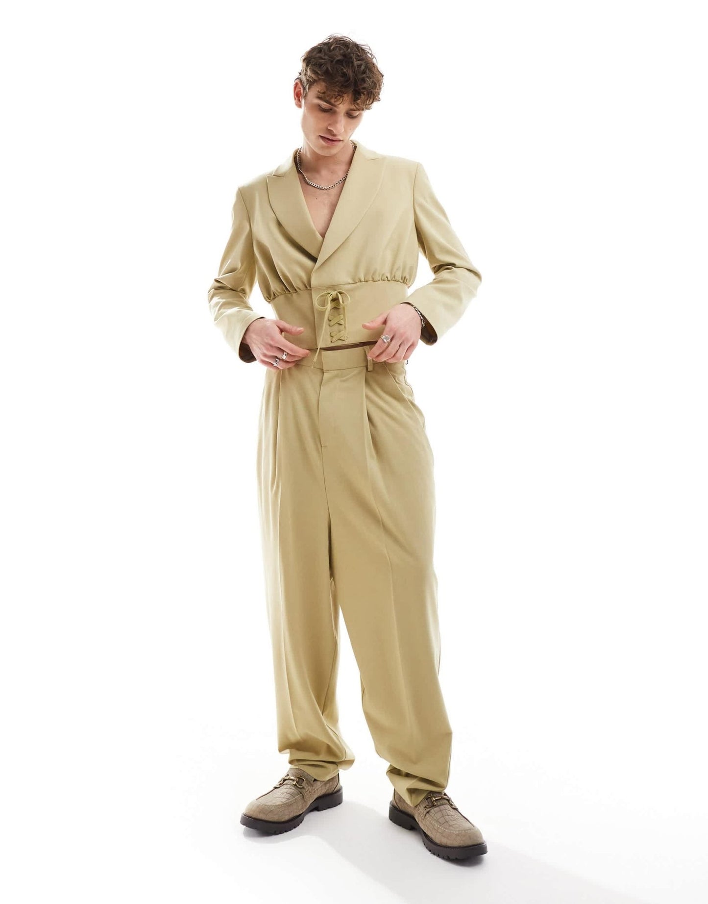 ASOS DESIGN smart co - ord balloon lace up trouser in stone - ASOS Sample Sale