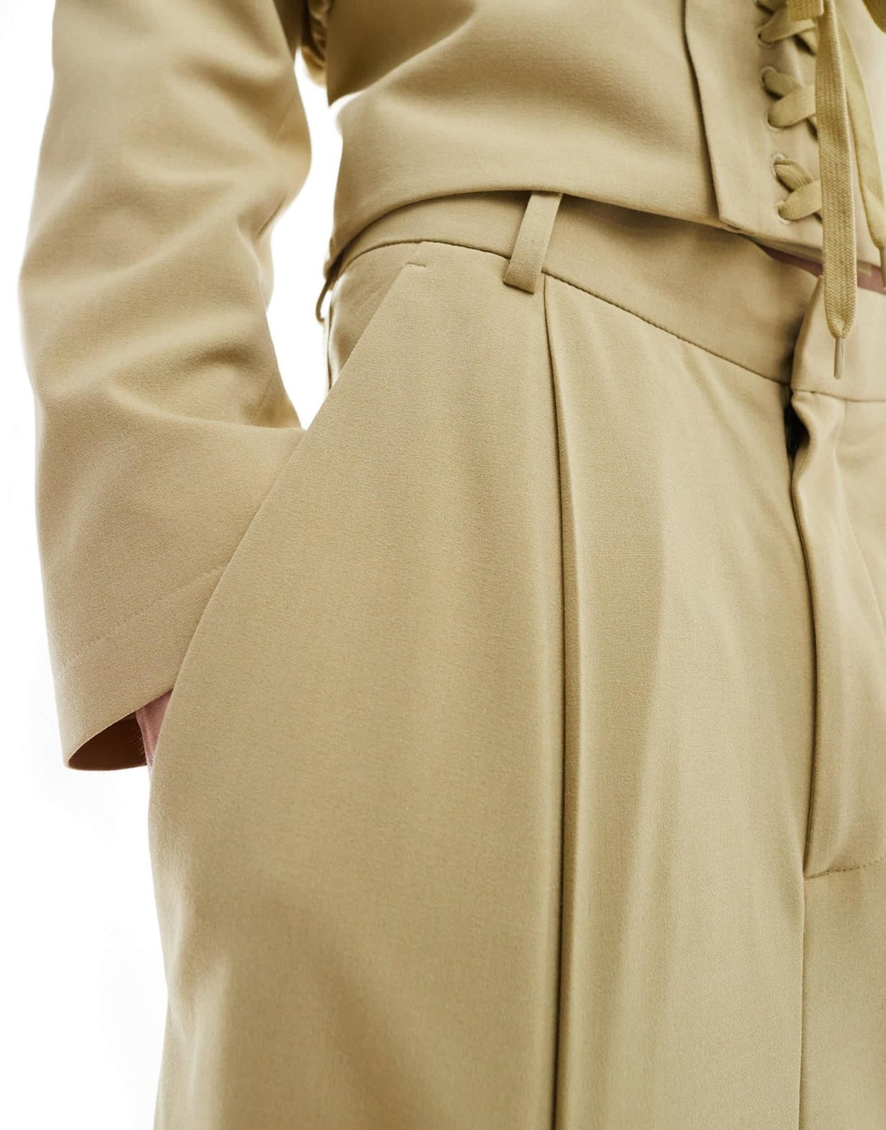 ASOS DESIGN smart co - ord balloon lace up trouser in stone - ASOS Sample Sale