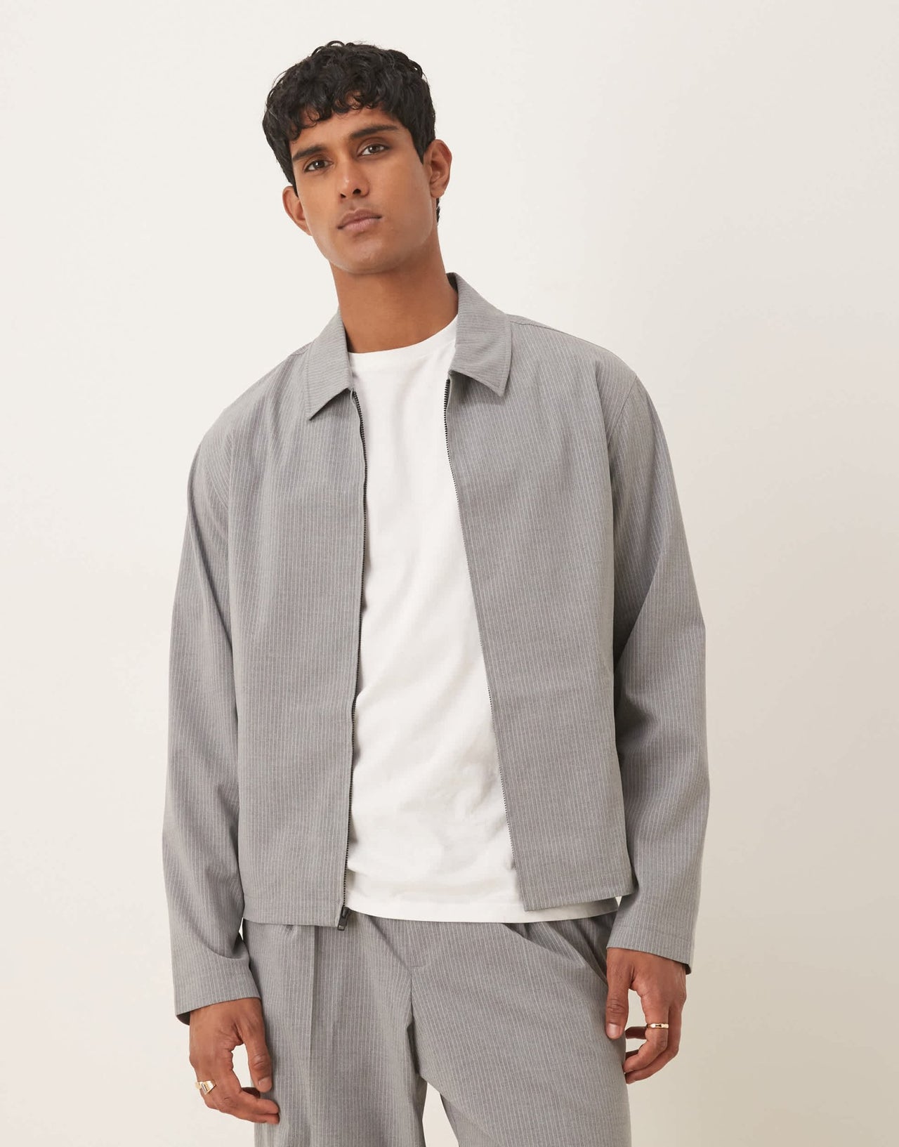 ASOS DESIGN smart co - ord cropped harrington jacket in grey pinstripe - ASOS Sample Sale