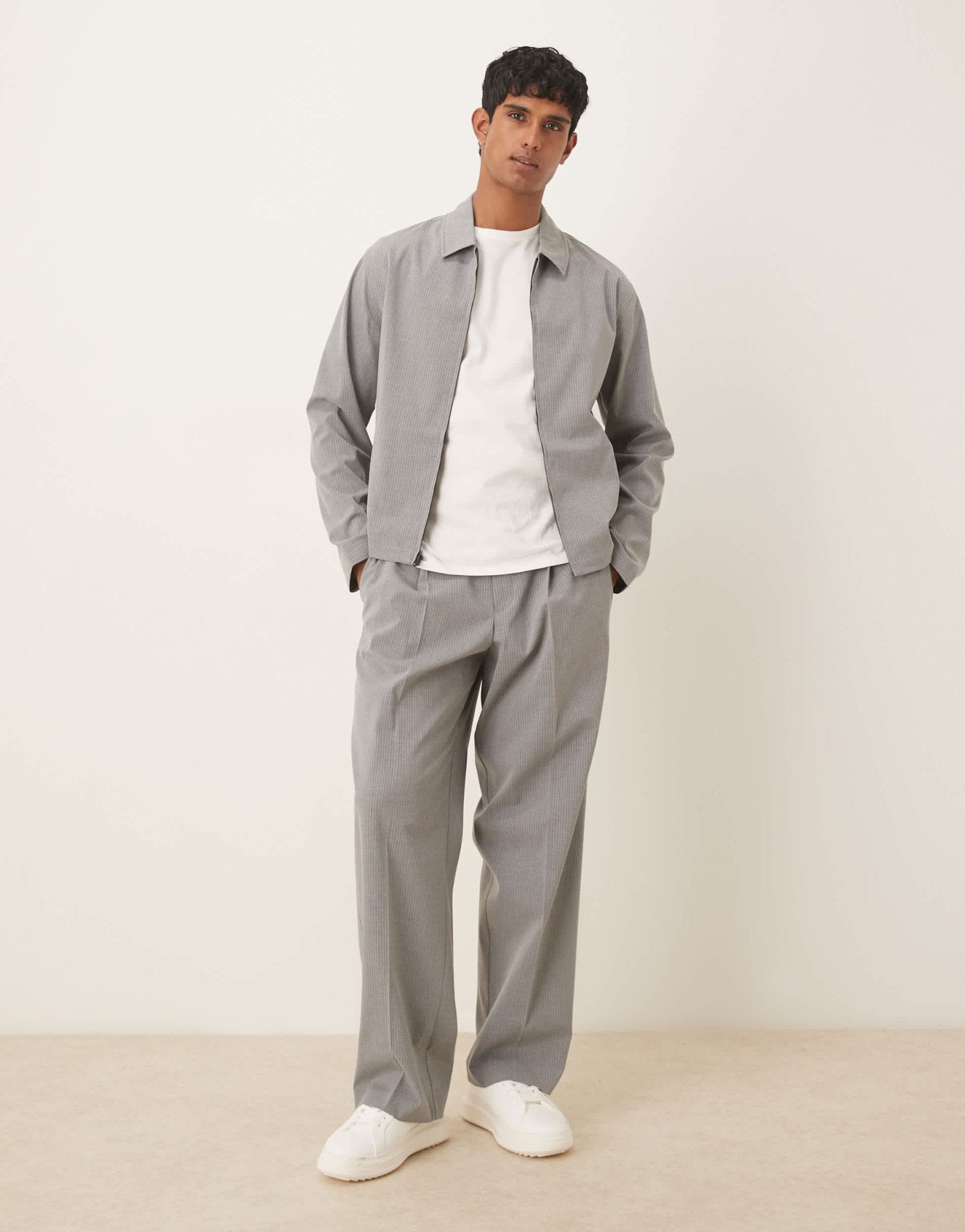ASOS DESIGN smart co - ord cropped harrington jacket in grey pinstripe - ASOS Sample Sale