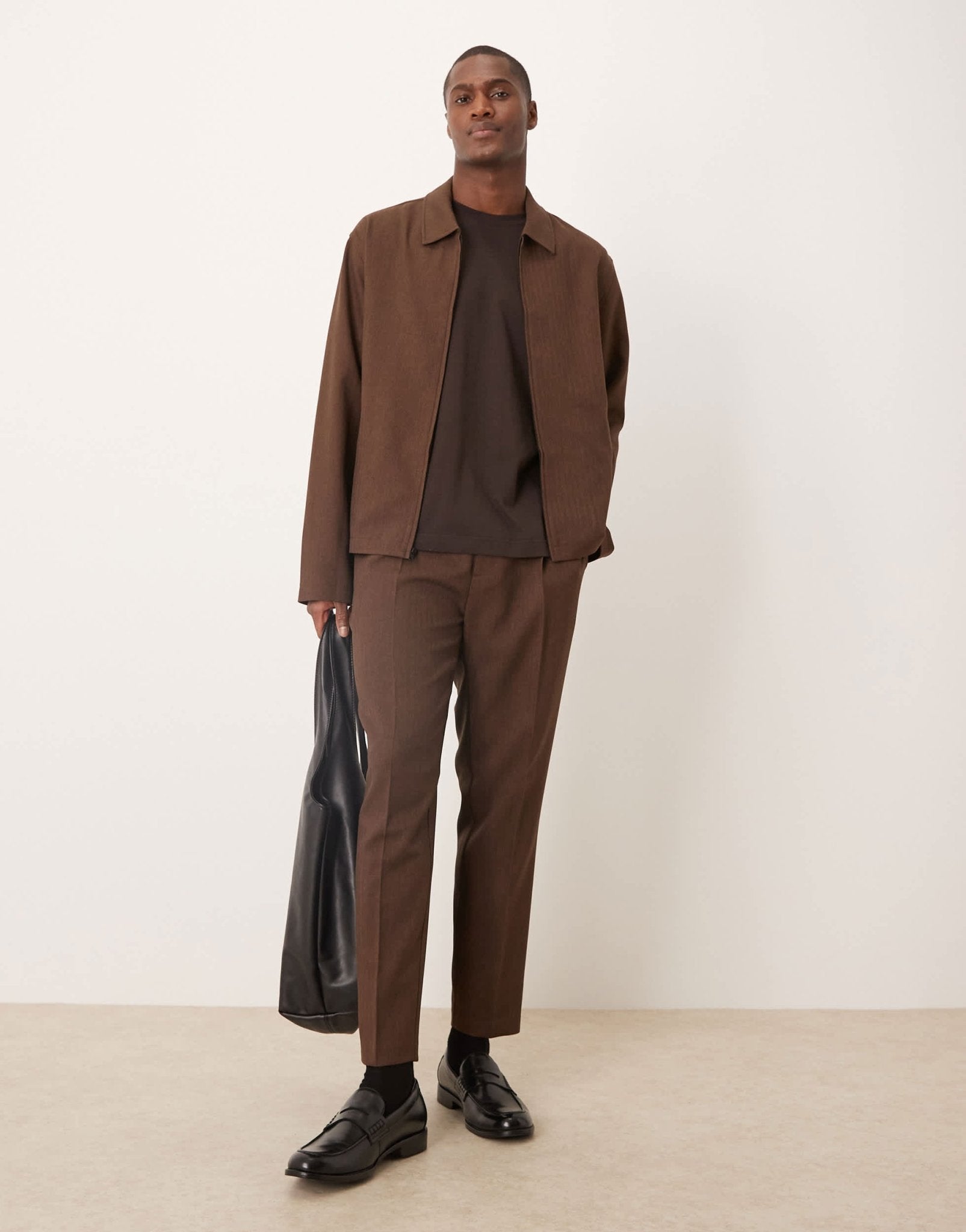 ASOS DESIGN smart co - ord Harrington jacket in brown herringbone - ASOS Sample Sale