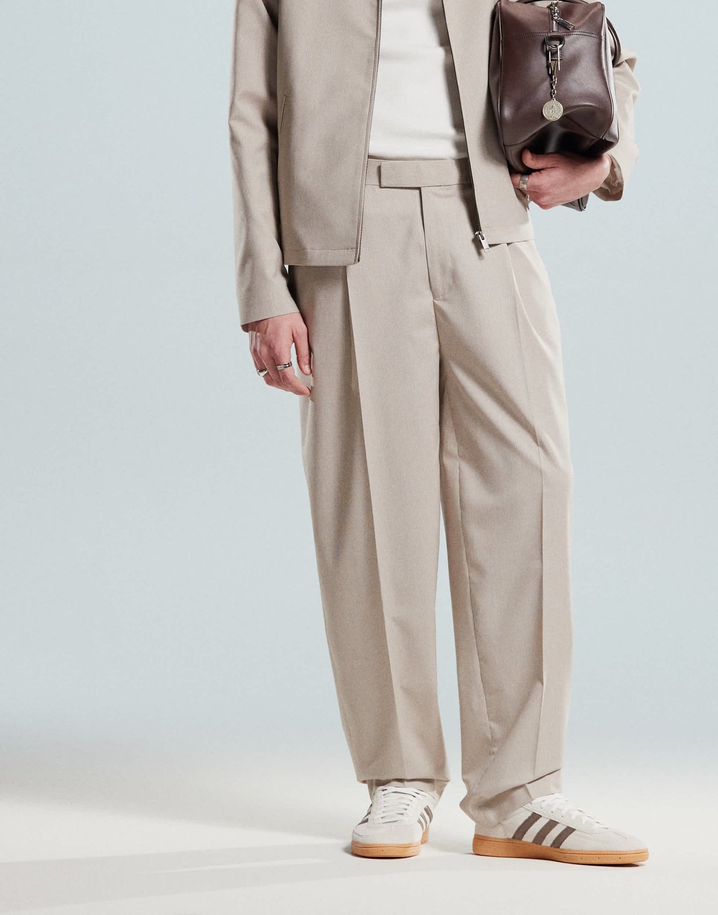 ASOS DESIGN smart co - ord oversized tapered trousers in beige microtexture with elasticated waist - ASOS Sample Sale