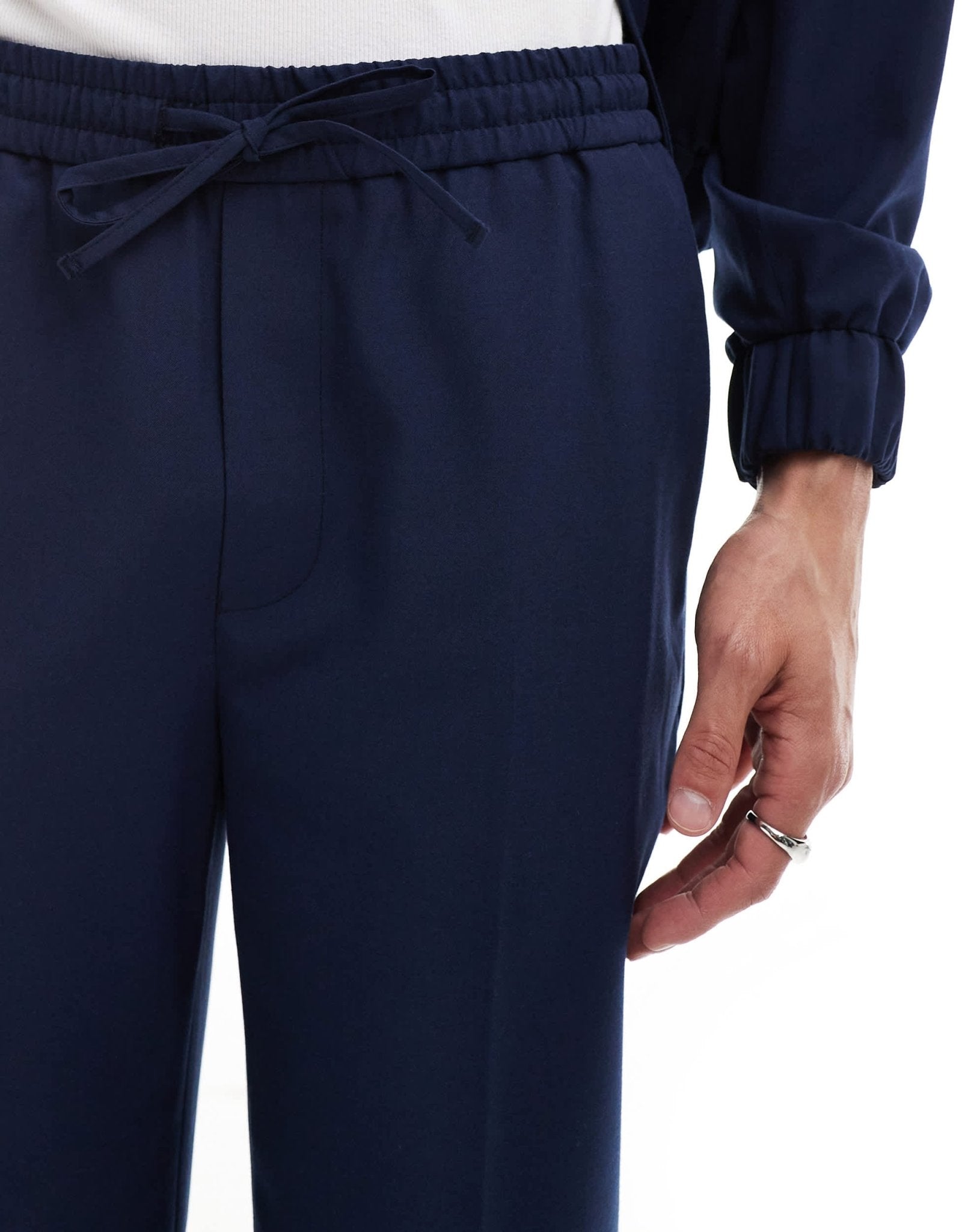 ASOS DESIGN smart co - ord pull on straight leg trousers in navy - ASOS Sample Sale