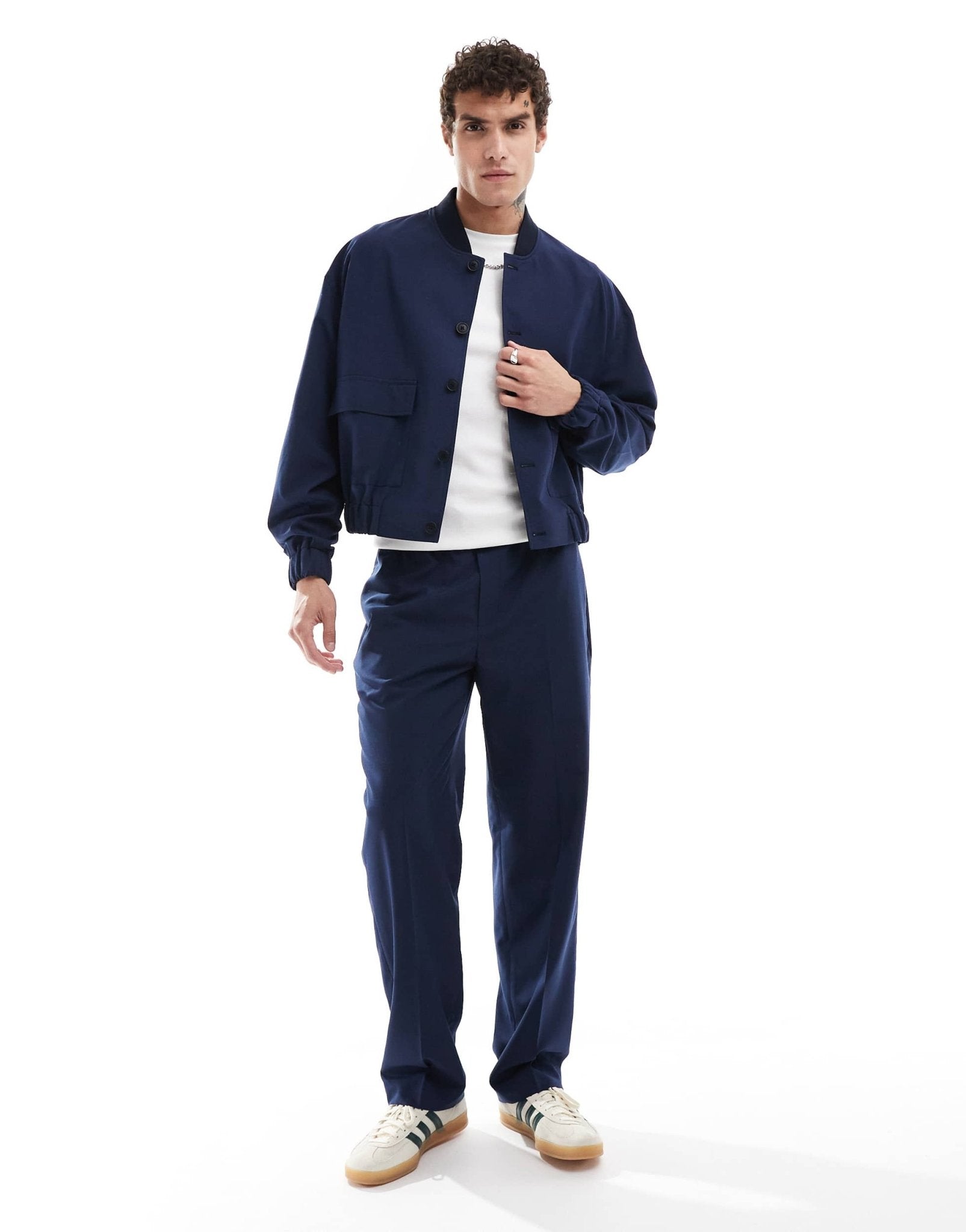 ASOS DESIGN smart co - ord pull on straight leg trousers in navy - ASOS Sample Sale
