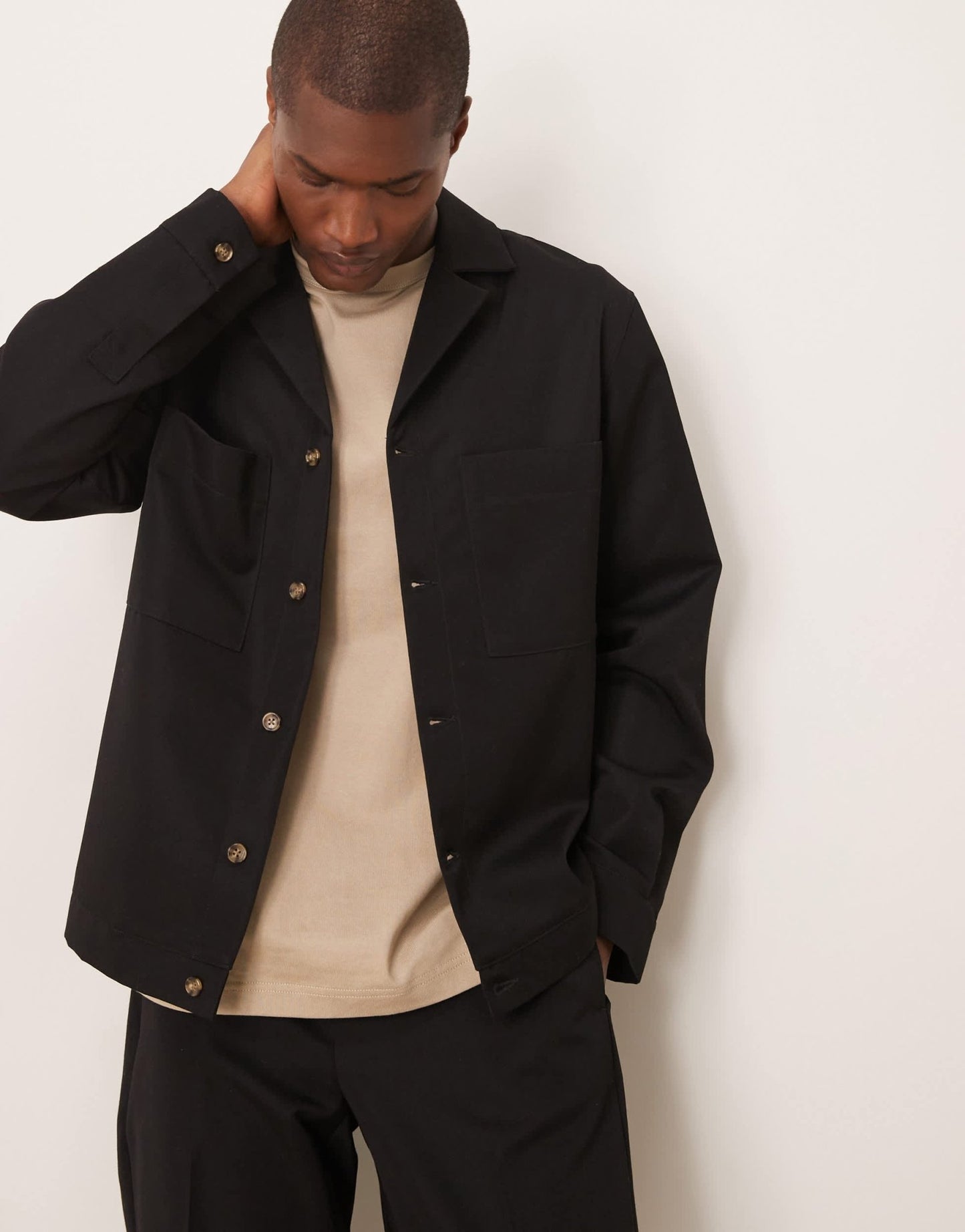 ASOS DESIGN smart co-ord revere shacket in black - ASOS Sample Sale