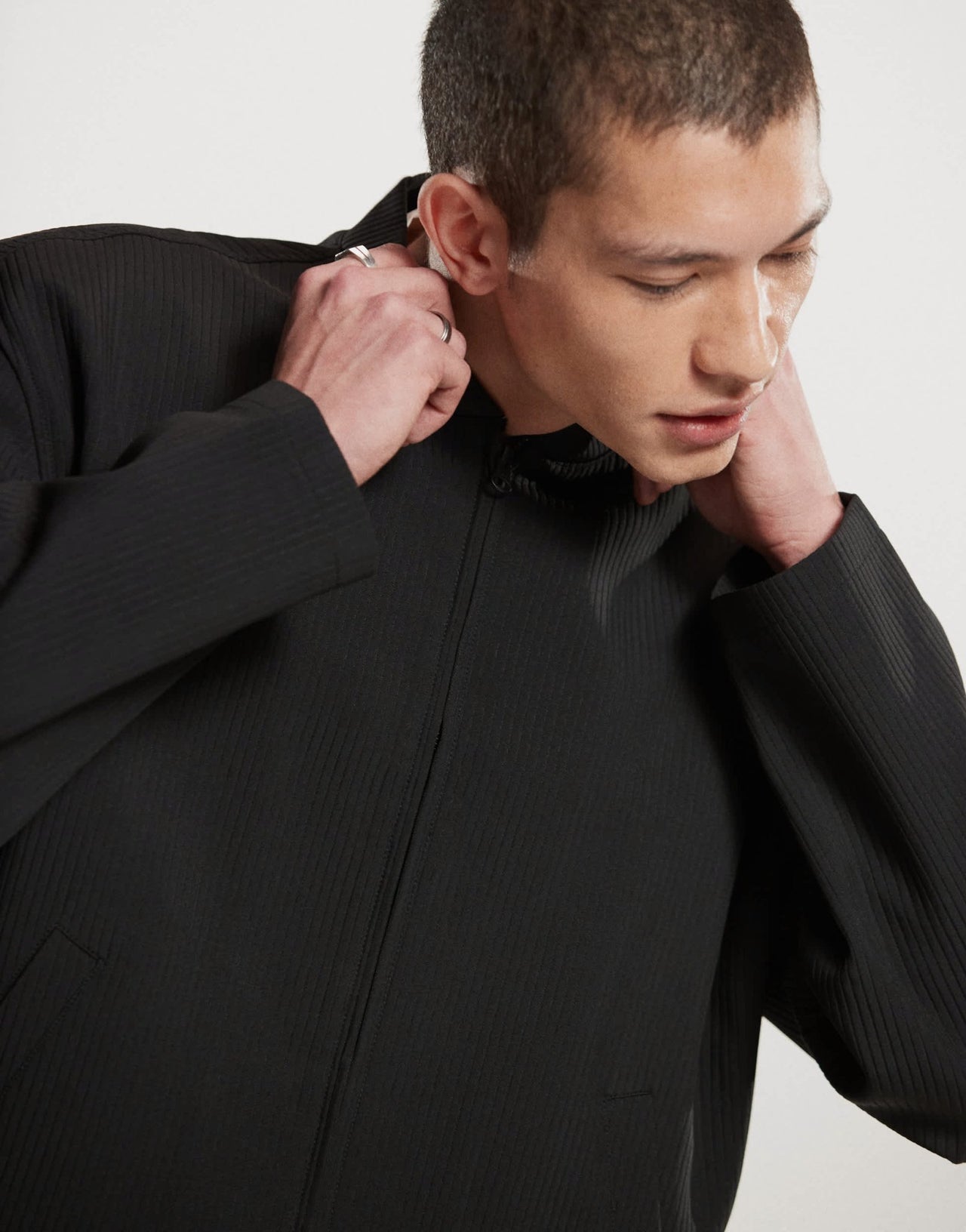 ASOS DESIGN smart co - ord ribbed bomber jacket in black - ASOS Sample Sale