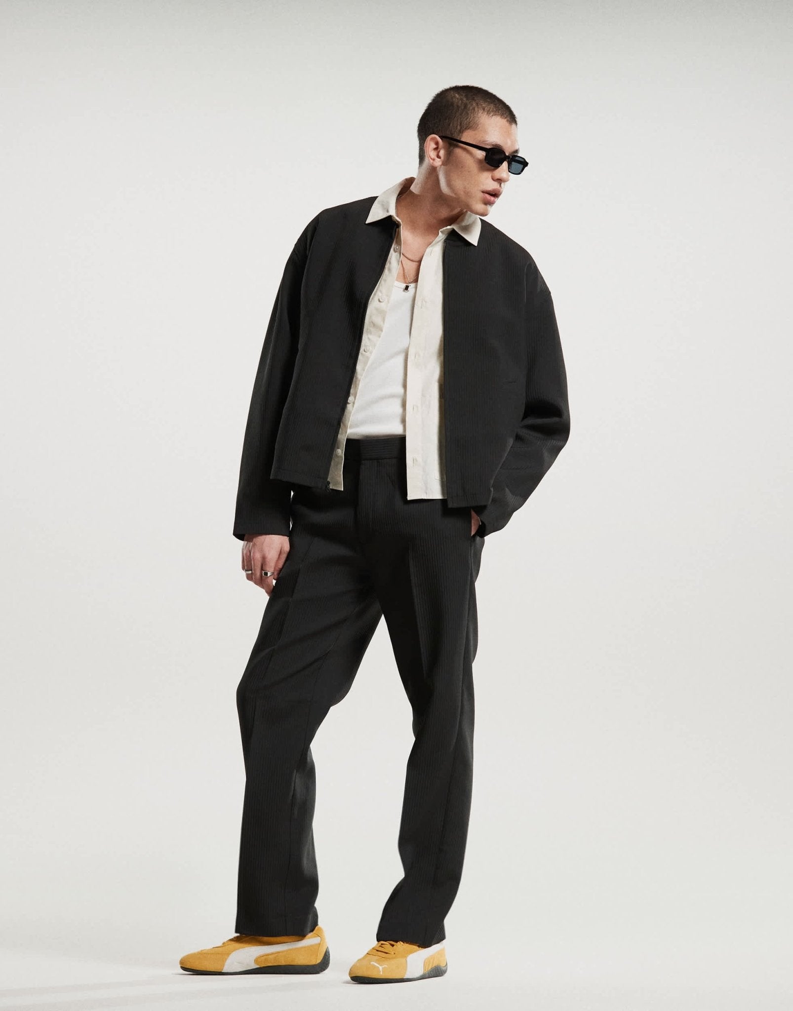 ASOS DESIGN smart co - ord ribbed bomber jacket in black - ASOS Sample Sale